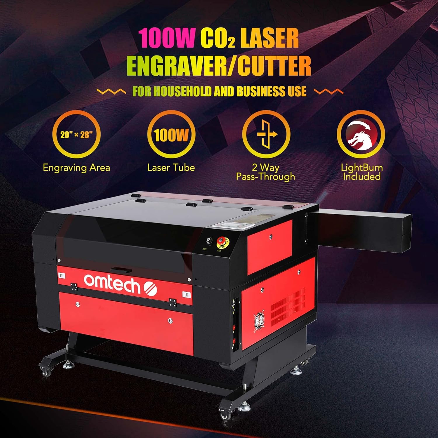 Buy OMTech Upgraded 100W CO2 Laser Engraver Cutter 20 x 28 Laser