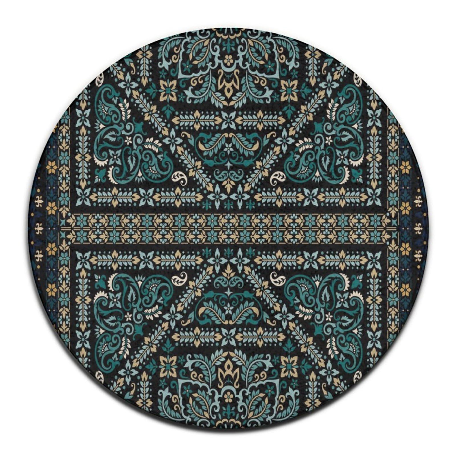GenericWomen's Large Round Bathroom Rug Home Decor Circle Cute Rug for Living Room Sofa Office Compatible with Boho Vintage Paisley B&ana Print 24inch(60cm)