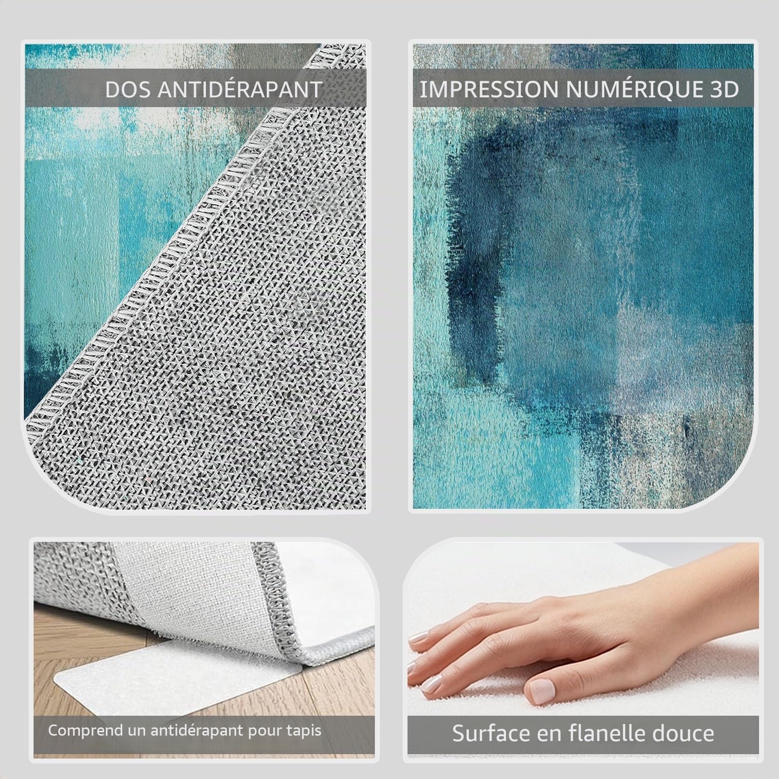 Tapis de Salon Géométrique Abstrait 120x180 cm Turquoise et Bleu Marine, Tapis Poils Courts Lavable Moderne, Décoratif Antidérapant et Doux pour Salon Chambre et Bureau