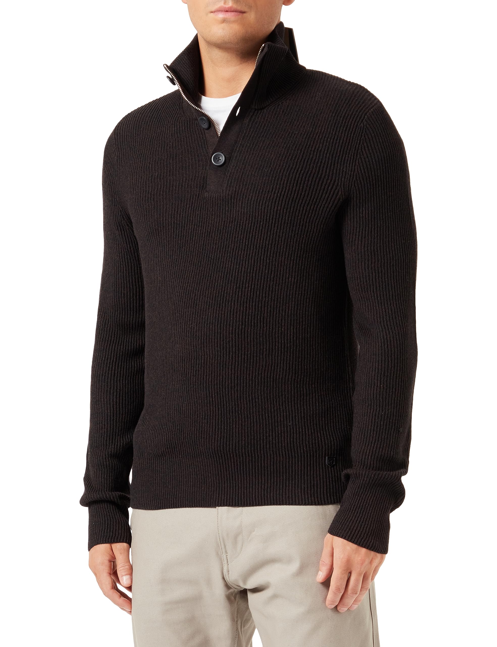Jack&Jones Men's Jprblaperfect Knit High Neck Button Pullover Sweater, Java, L