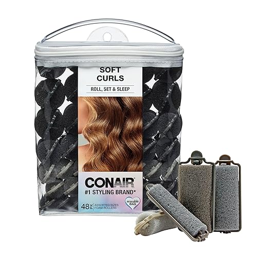 Conair Foam Hair Rollers - Heatless Curlers - Heatless Curls -Foam Rollers - Black & Gray - Assorted Sizes - 48 Count w/storage case - 48 Count (Pack of 1) - Black & Gray
