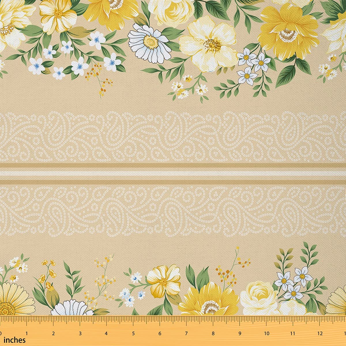 Rustic Flowers Fabric by The Yard Watercolor Yellow Poppy Wild Floral Fabric for Sewing Lovers Retro Stripes Boho Paisley Decor Fabric for DIY Upholstery and Home Accents 10 Yards