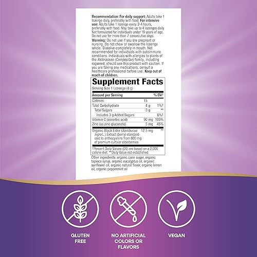 Miniatura 2 de Nature's Way Sambucus Pastillas de zinc con saúco y vitamina C, sabor a menta, 24 pastillas