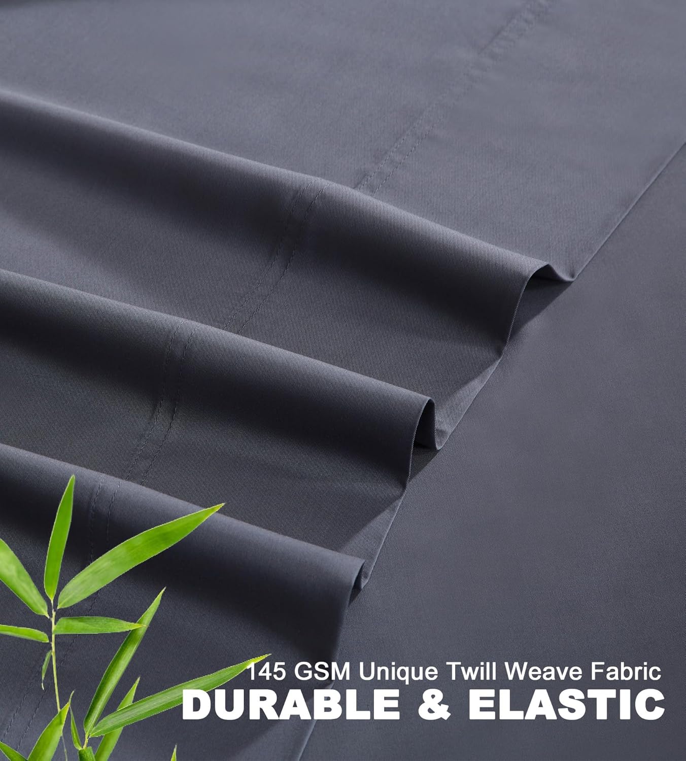 100% Rayon Derived from Bamboo Sheet Set, King Size Cooling Viscose Bedding, 16" Deep Pocket, Dark Grey