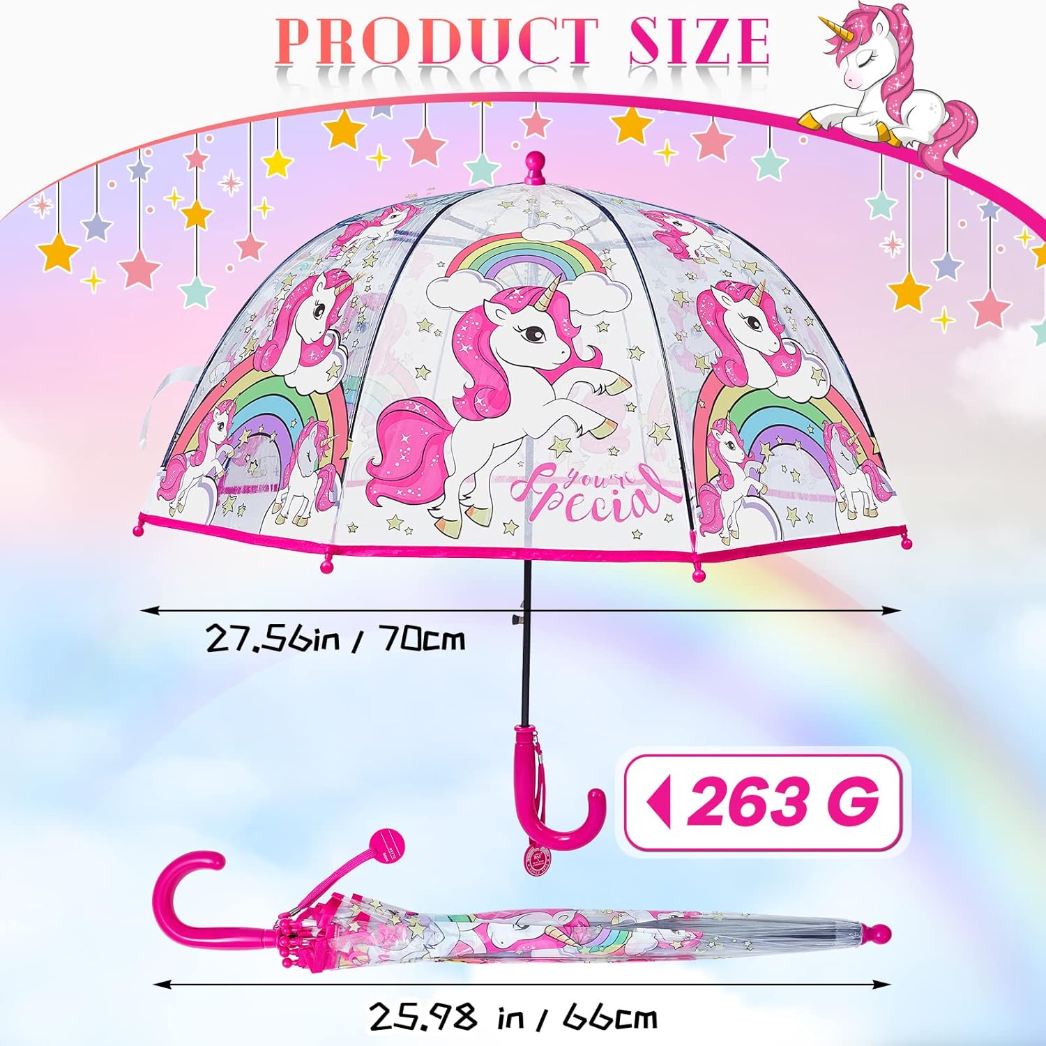 Fabbay 2 Pcs Kids Clear Bubble Umbrella with Easy Grip Curved Handle Transparent Bubble Umbrella for Toddler Girls