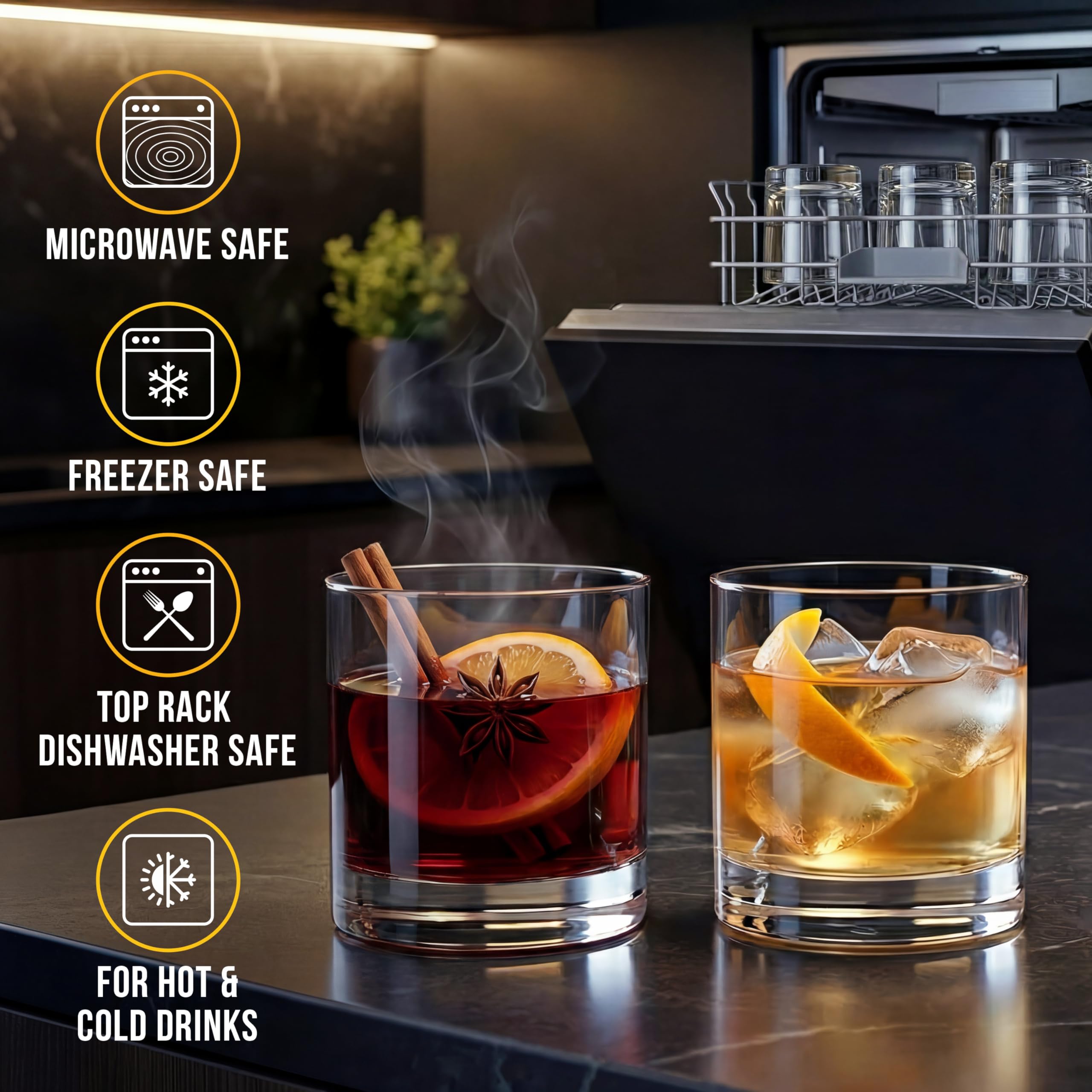 Verres à whisky incassables – 354oz Tritan en plastique incassable avec verres à cocktails classiques pour Scotch, Bourbon et Highballs – Sans BPA et passe au lave-vaisselle (lot de 8)