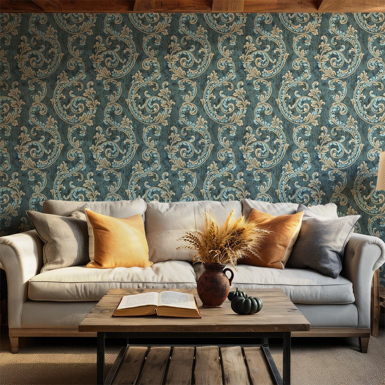 Vintage Peel and Stick Wallpaper Self Adhesive Wall Paper for Home Removable Wallpaper Blue/White for Home Rent Friendly Nursery on Background Decorative 17.3" x 118"