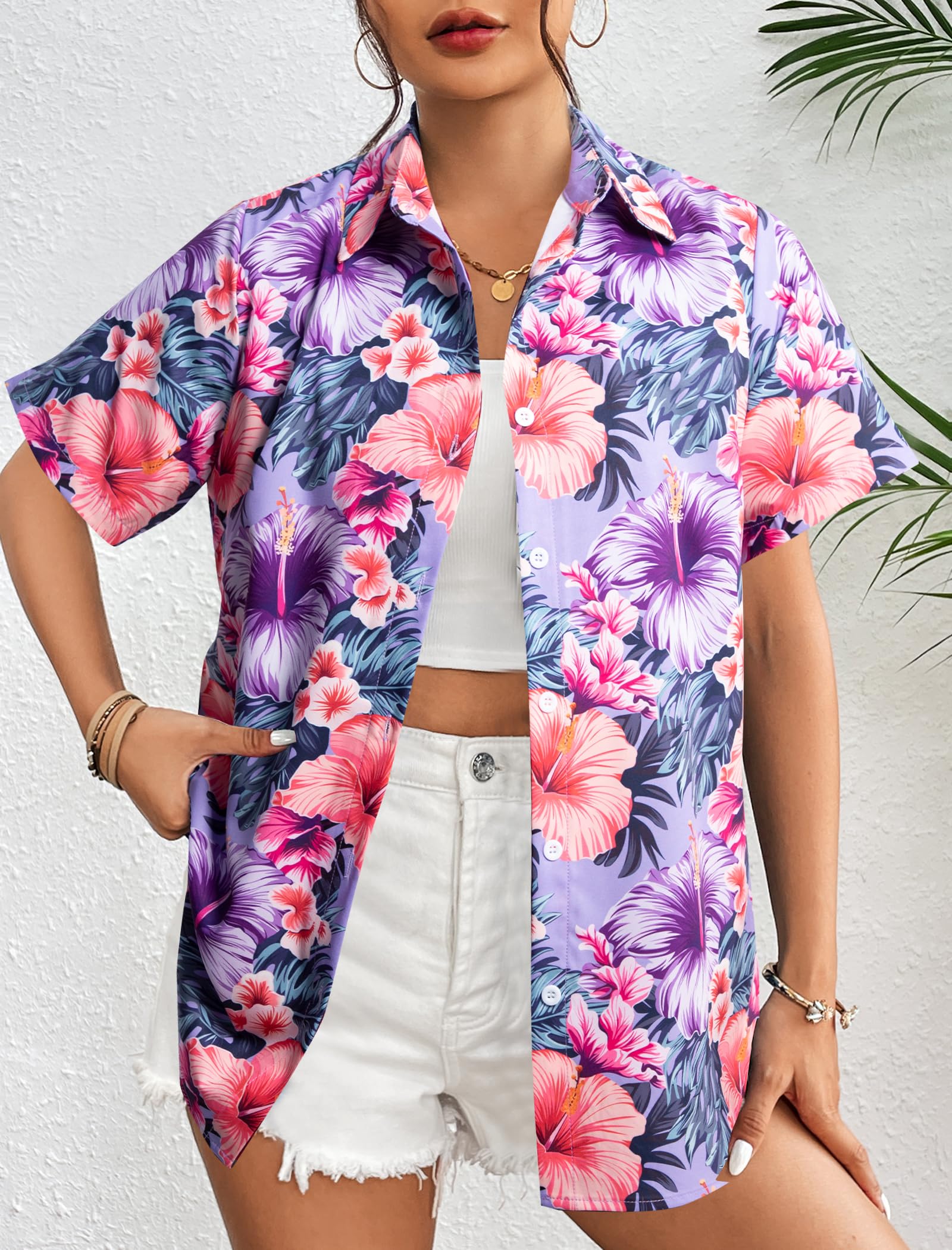 MYHALF Damen Soft Hemd mit Button-Down-Kragen
