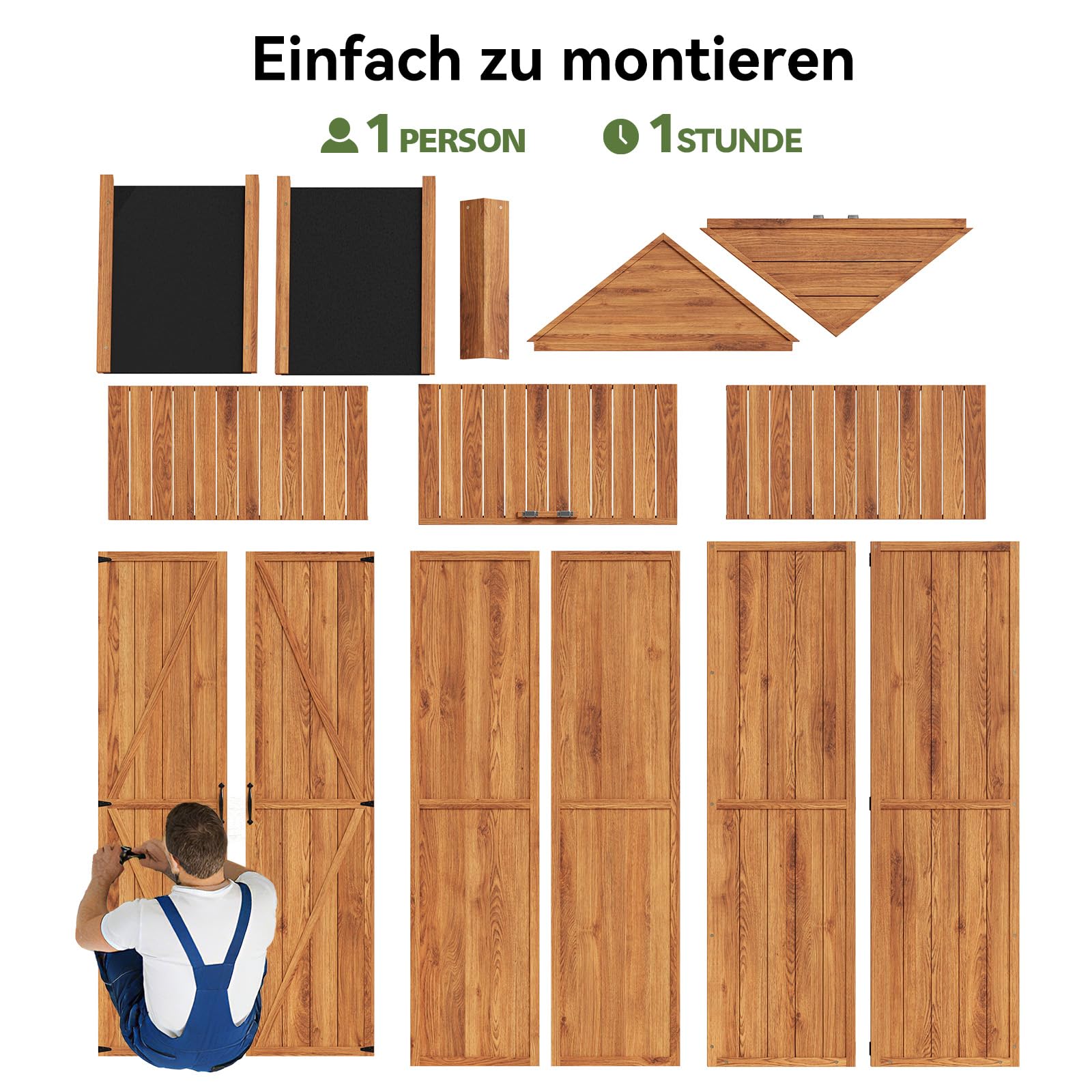 Aoxun Geräteschuppen Holz 73x39x169cm mit Regalen Asphaltdach Doppeltüren wetterfest Gartenschrank Outdoor