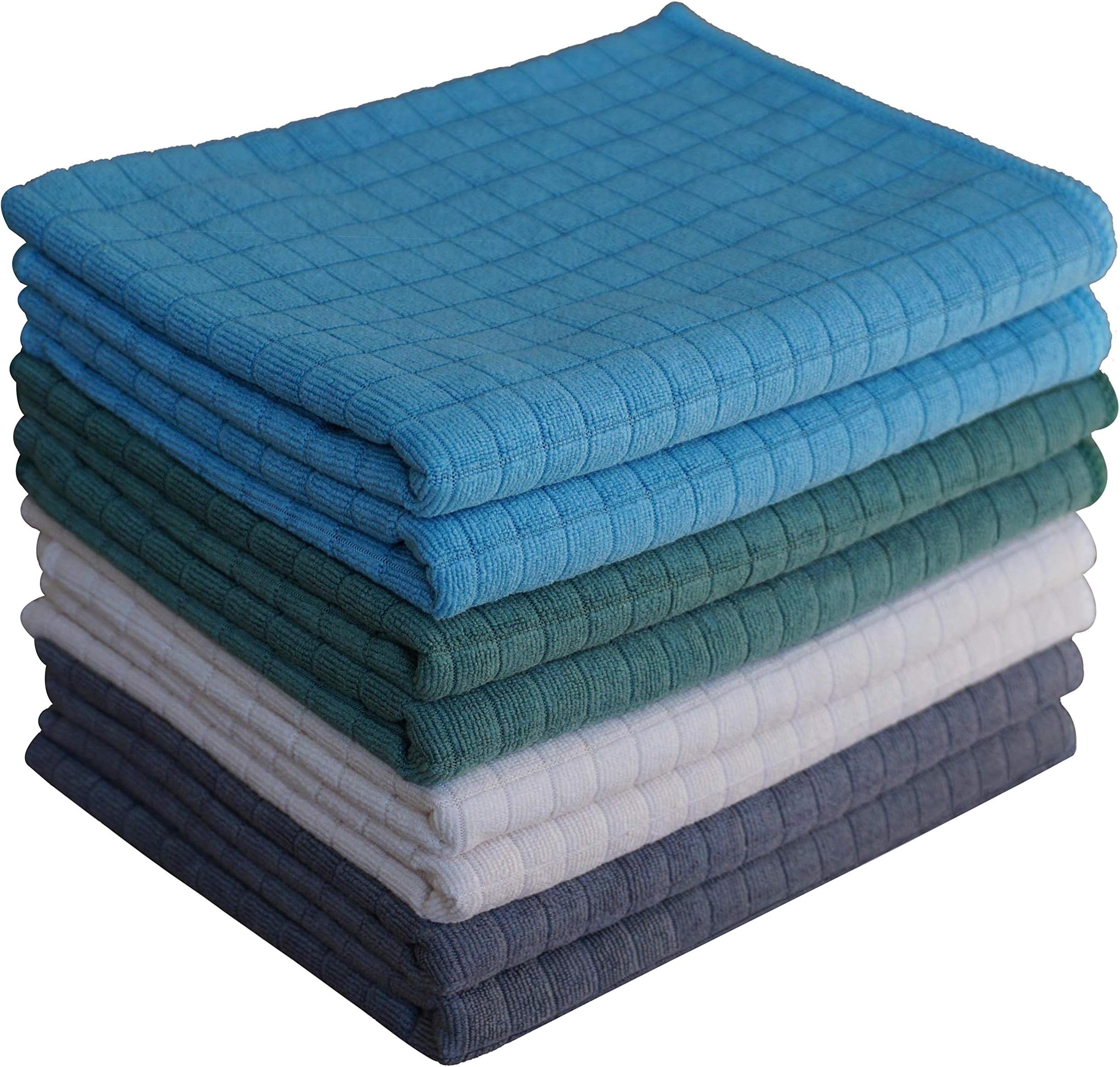 Gryeer Assorted Color Microfibre Tea Towels - Pack of 4(Grey, Blue, Green, Beige) - Soft, Super Absorbent and Lint Free Kitchen Towels, 45 x 65 cm