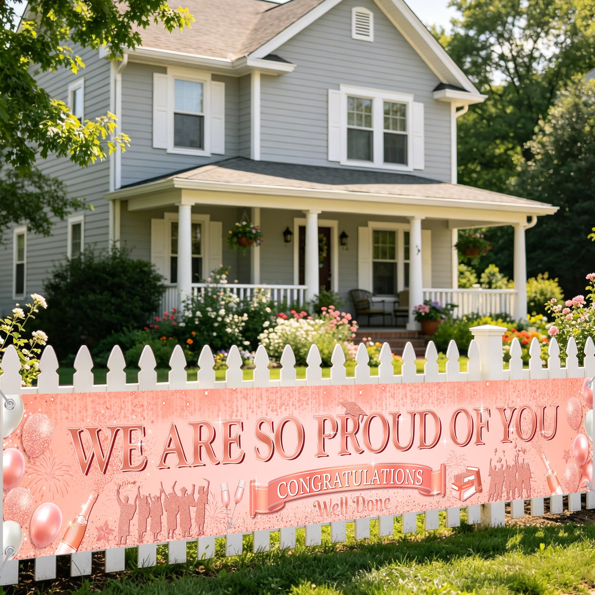 Flerramao Congratulations Banner Graduation Decorations, We Are So Proud of You Rose Gold Yard Banner - Image 5