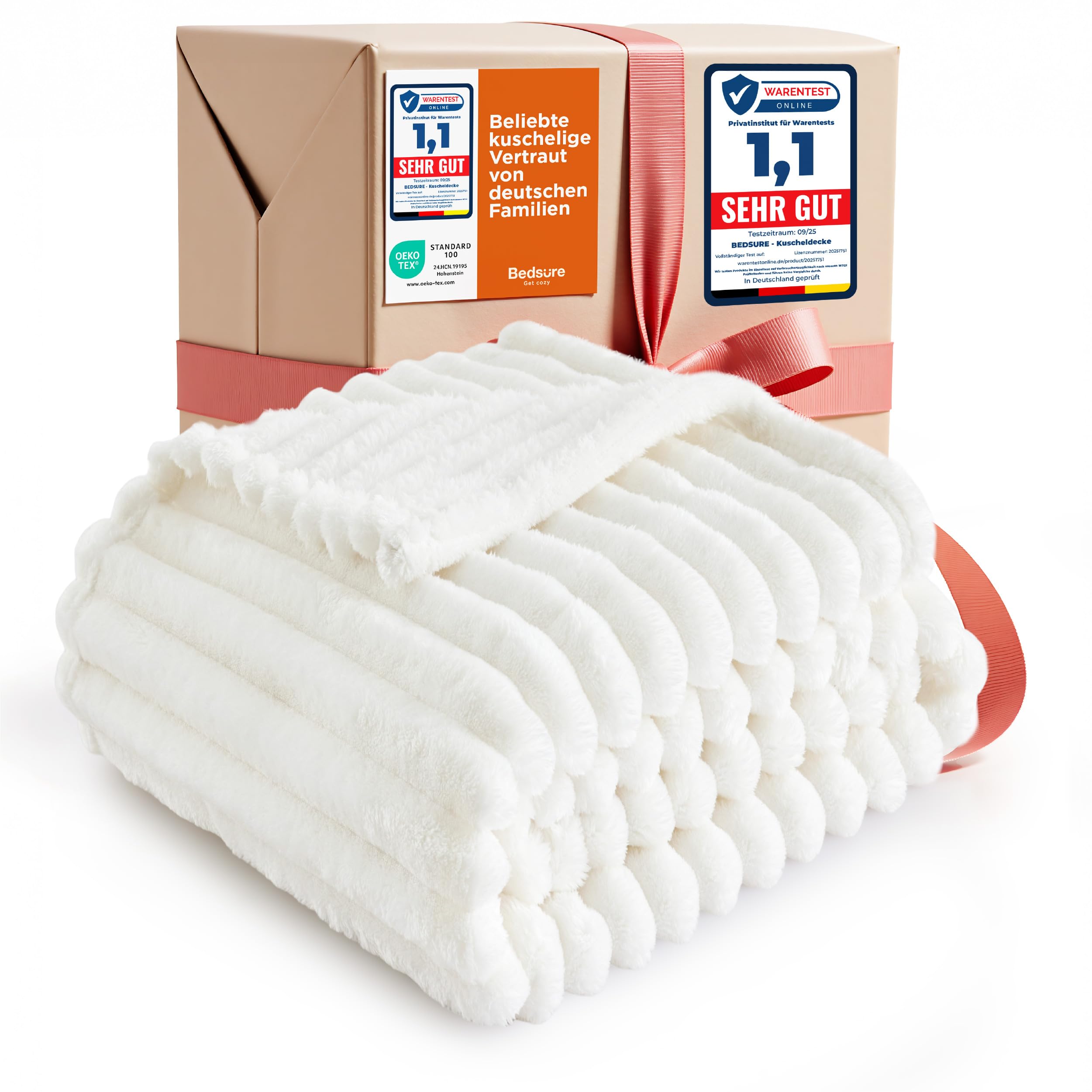 BEDSURE Kuscheldecke - Wolldecke & Fleecedecke, Sofadecke, Weiche Warme Grobe Korddecke für Zimmer Deko, Wohn- & Kuscheldecken, Tagesdecke, Wollweiß, 150 x 200 cm