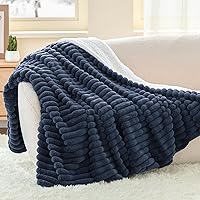 INFIIXSO Sherpa Throw Blanket 50x60 Navy Blue - Reversible Super Soft Warm Striped Fleece Plush for Couch All Season