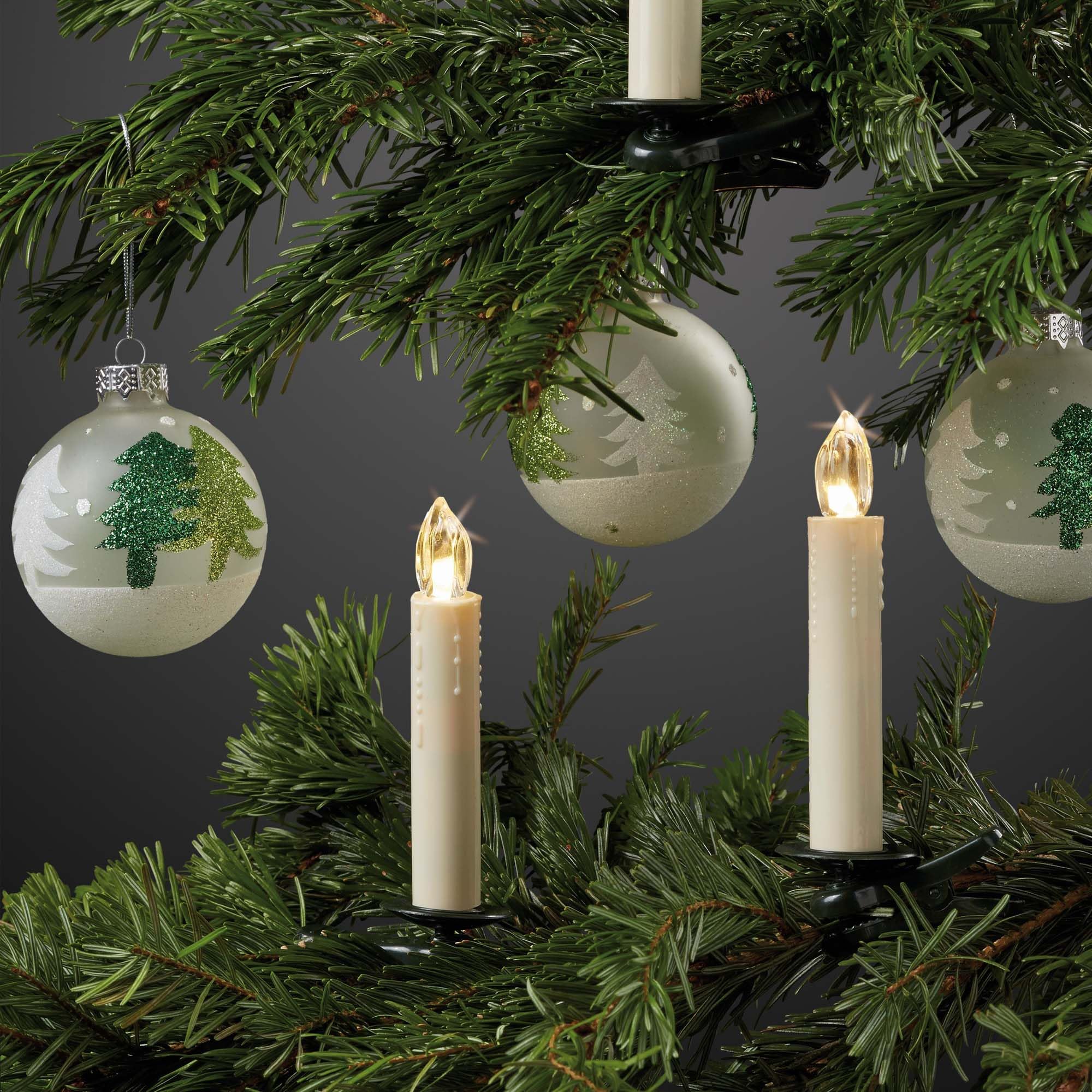 Hellum Baumkerzen LED kabellos 20x warmweiß mit Fernbedienung elfenbein Wachstropfen für innen, batteriebetrieben 14x2cm Christbaumkerzen Lichterkette ohne Kabel, LED Kerzen Weihnachtsbaum 151725