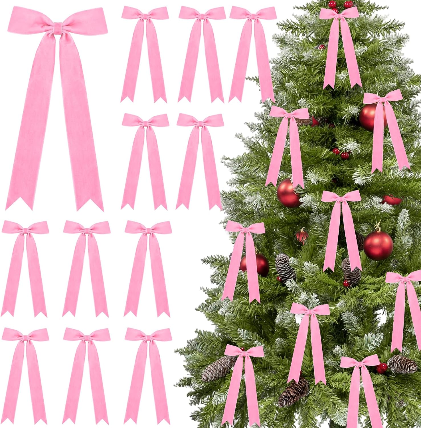 Amazon.com: 12 Pcs Pink Velvet Bows for Christmas Tree, Vintage Large ...