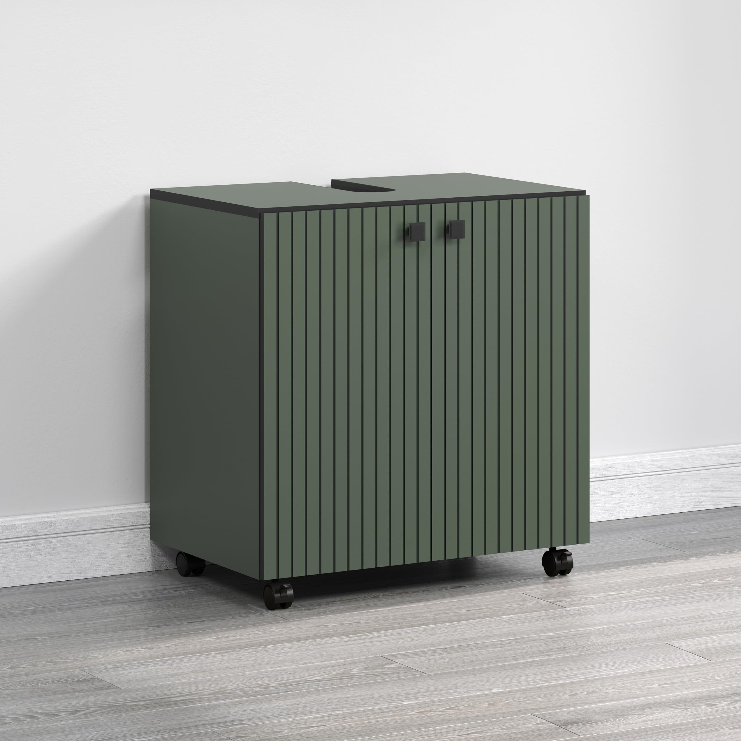 trendteam smart living - PureBliss – szafka pod umywalkę na kółkach – zielona – umywalka z półką wkładaną – (szer. x wys. x gł.) 60 x 64 x 42 cm – szafka łazienkowa o wyglądzie rowków – eleganckie