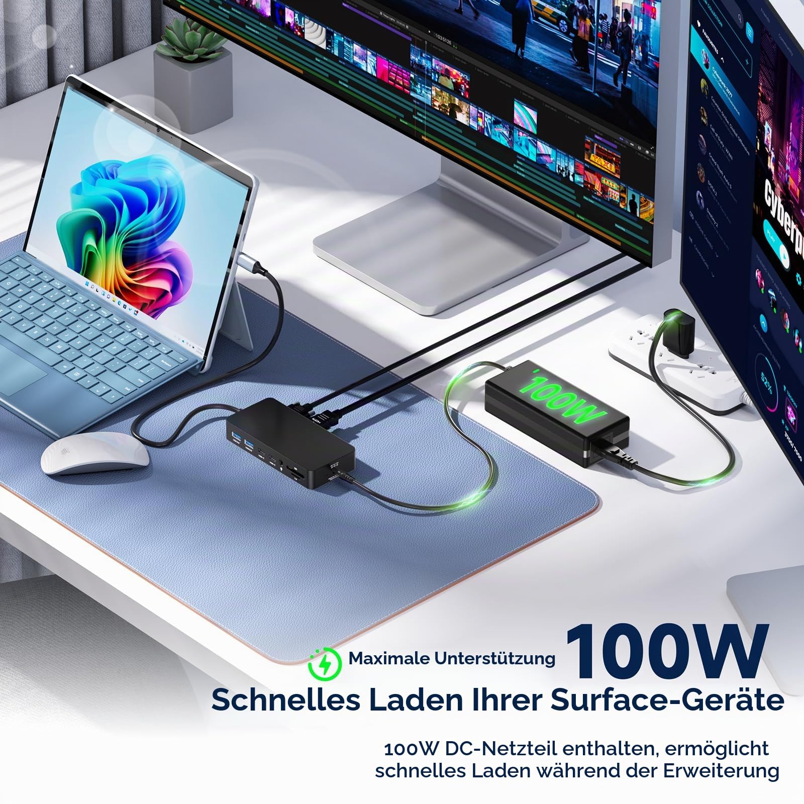 Microsoft Surface Thunderbolt 4 Dock mit 100W Schnellladung– 12-in-1 Surface Dockingstation für 3 Monitore (Dual 4K HDMI + VGA),5Gbps USB-C & Gigabit Ethernet–für Surface Pro 11/10/9/8/7,Laptop,Studio