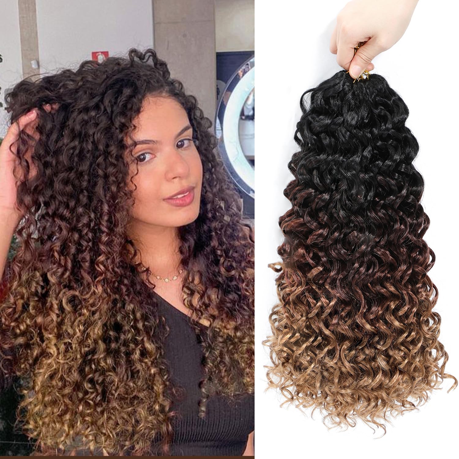 Gogo Curl Crochet Hair 14 Inch 7 Packs Curly Crochet Hair for Black Women Deep Wave Crochet Hair Beach Curl Crochet Hair Synthetic Braiding Hair