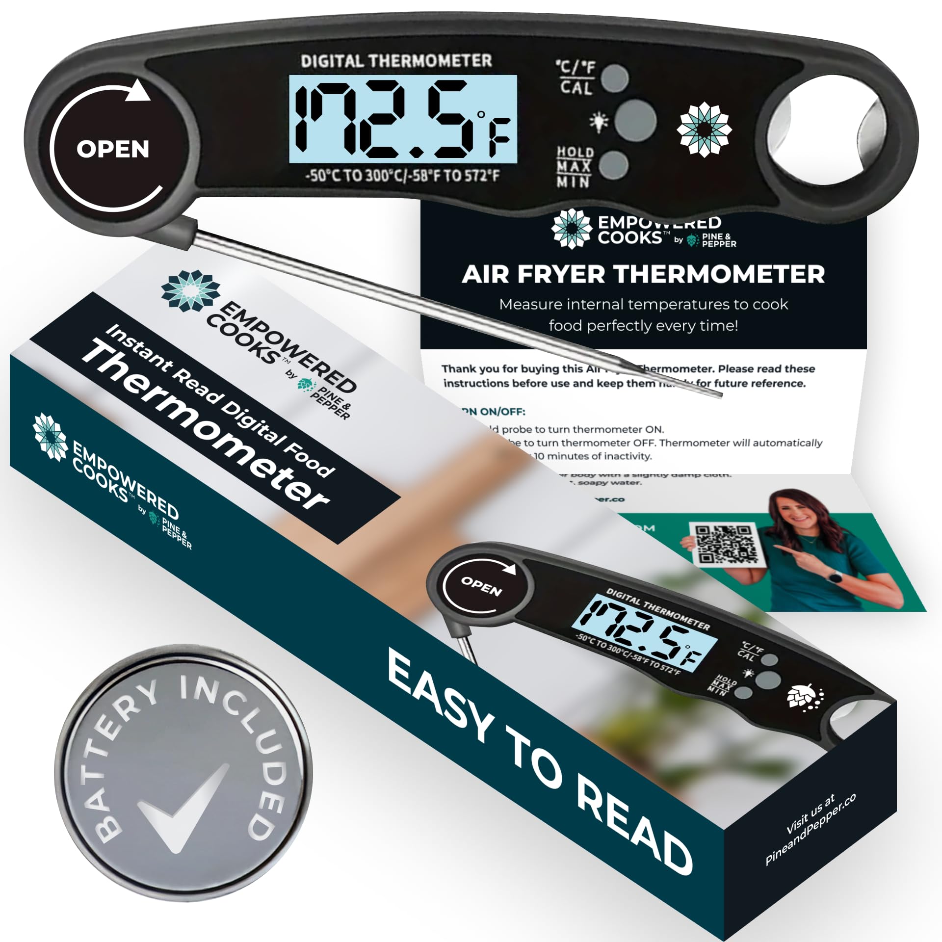Cathy Yoder's Meat Thermometer Digital, Instant Read Food Thermometer for Cooking in Air Fryer Oven, BBQ, Grill & Baking. Measure Internal Temperatures Probe Easy Display Kitchen Grilling Accessories