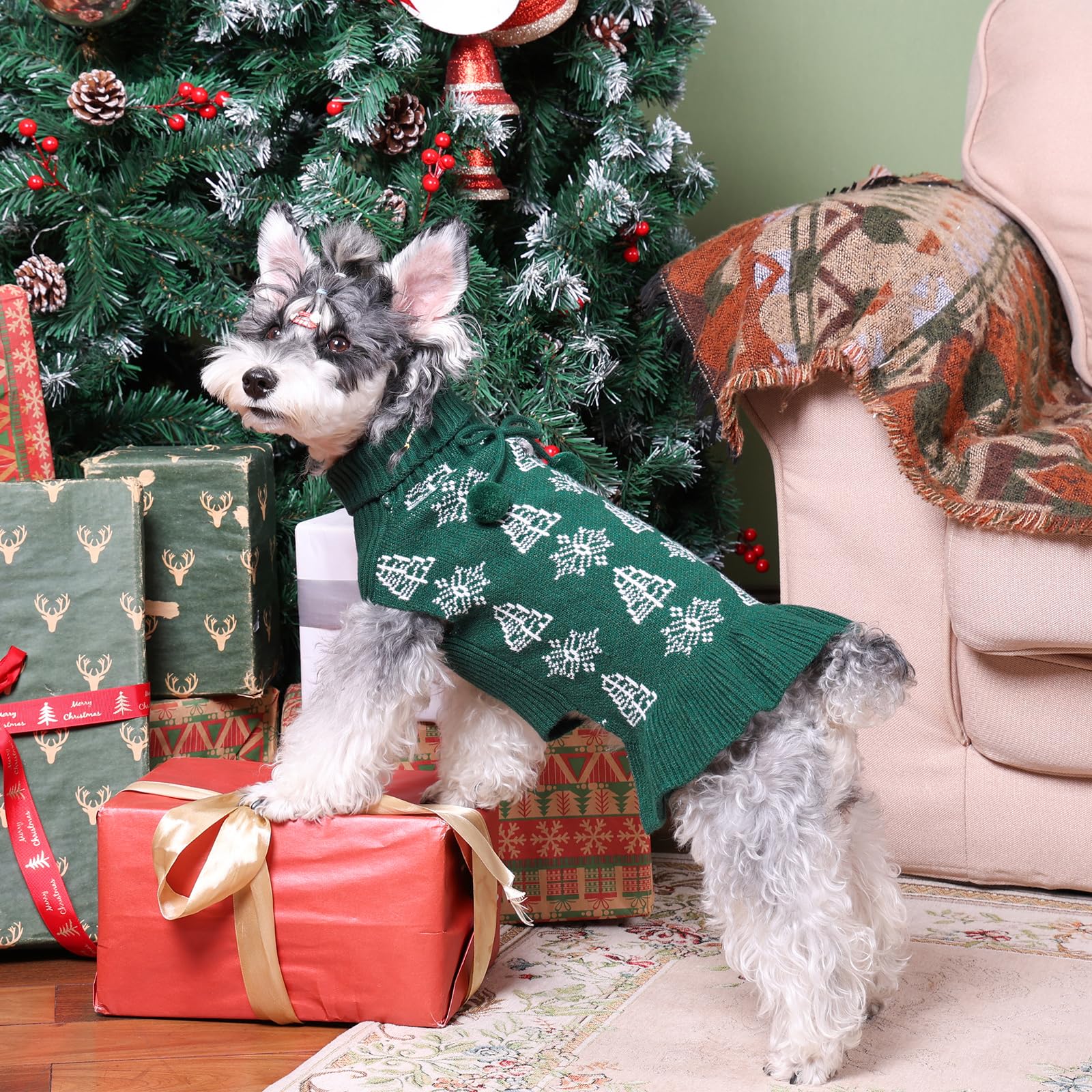 CuteBone Ugly Ruffle Dog Christmas Sweater Dress for Medium Dogs