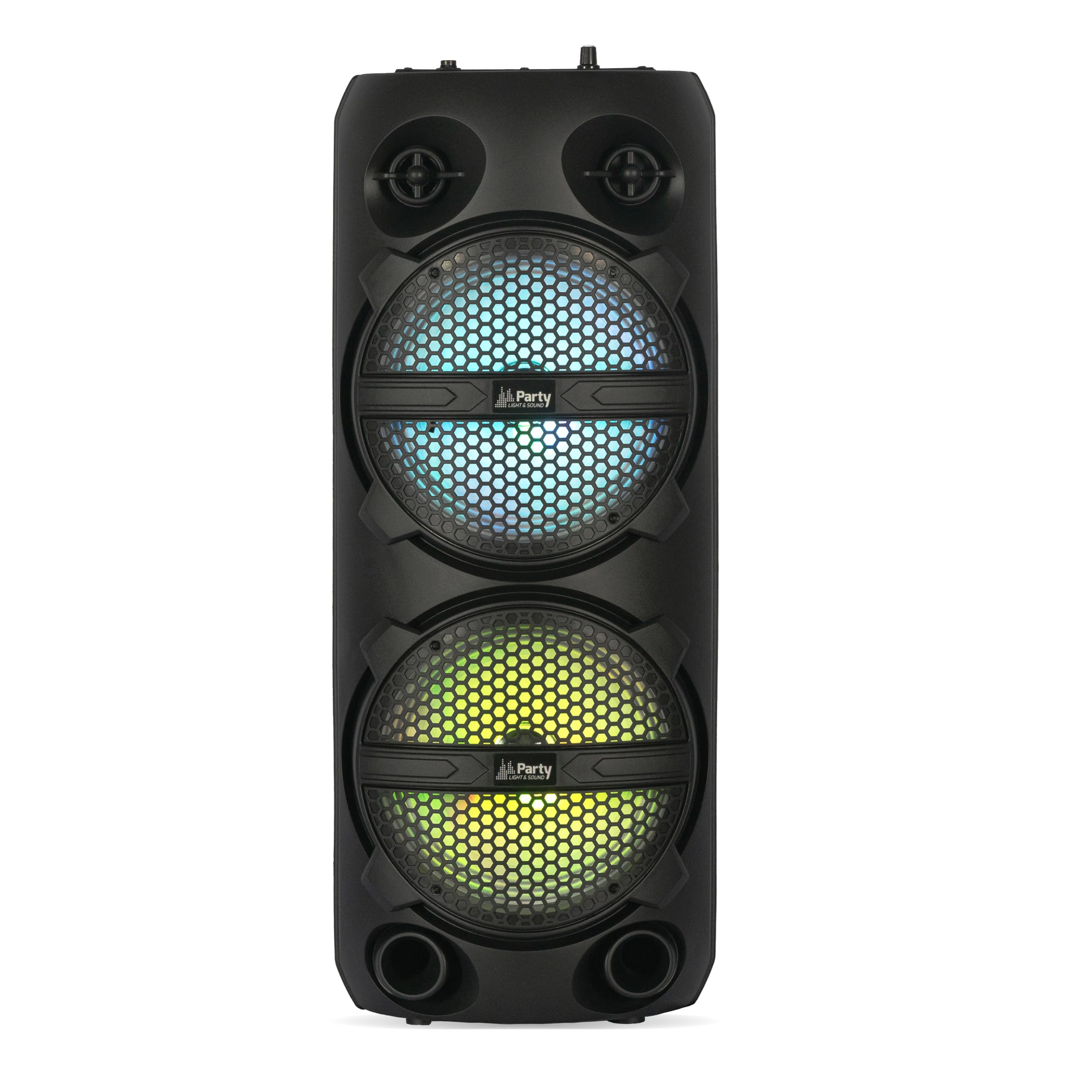 Party Light & Sound - PLUTON - Głośnik, przegroda 2 x 8"/20cm 300W na akumulatorze - Efekt świetlny - 1 mikrofon przewodowy i 1 pilot - Bluetooth, USB, Micro SD i TWS - Czarny