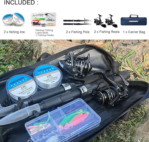Miniatura 7 de Combos de carrete de caña de pescar, 2 cañas de pescar plegables de 6.9 ft6.89 pies + 2 carretes giratorios + líneas de pesca, bolsa transportadora