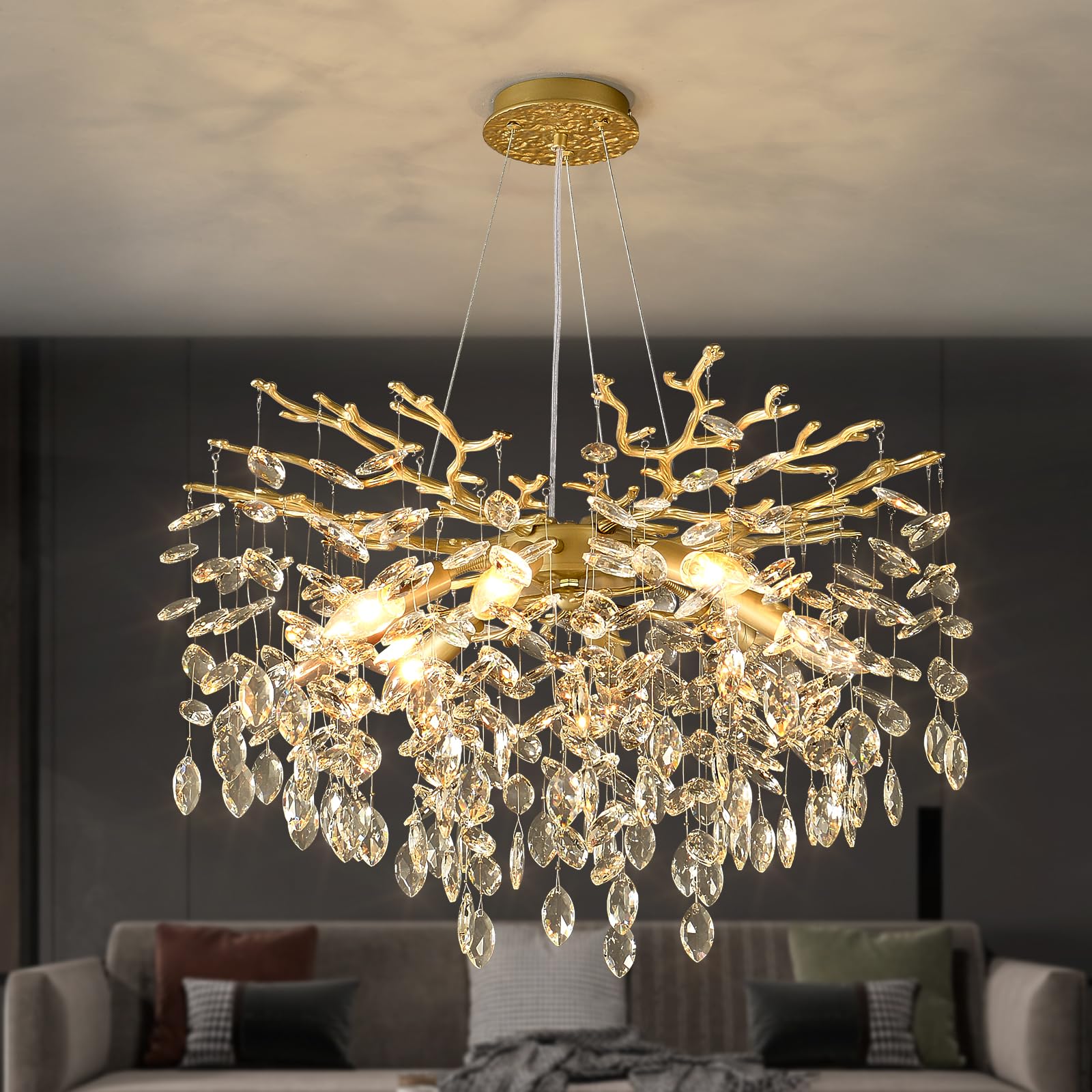 Photo 1 of EGM Gold Crystal Chandelier 24-Inch 8-Light