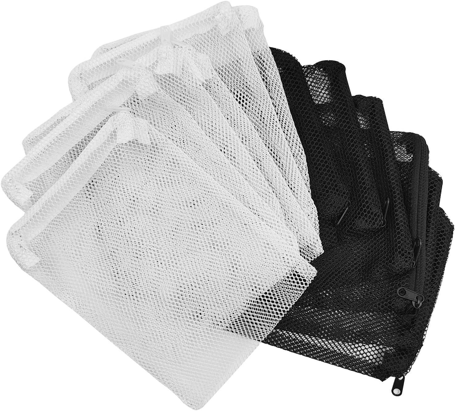 12 Pcs Aquarium Filter Media Bags, Reusable High Flow Nylon Mesh Media Net Bag with Zipper, for Activated Carbon Resins Filter, Biospheres, Ceramic Rings, Black&White (Nylon, 5.9 x 7.8 Inch)