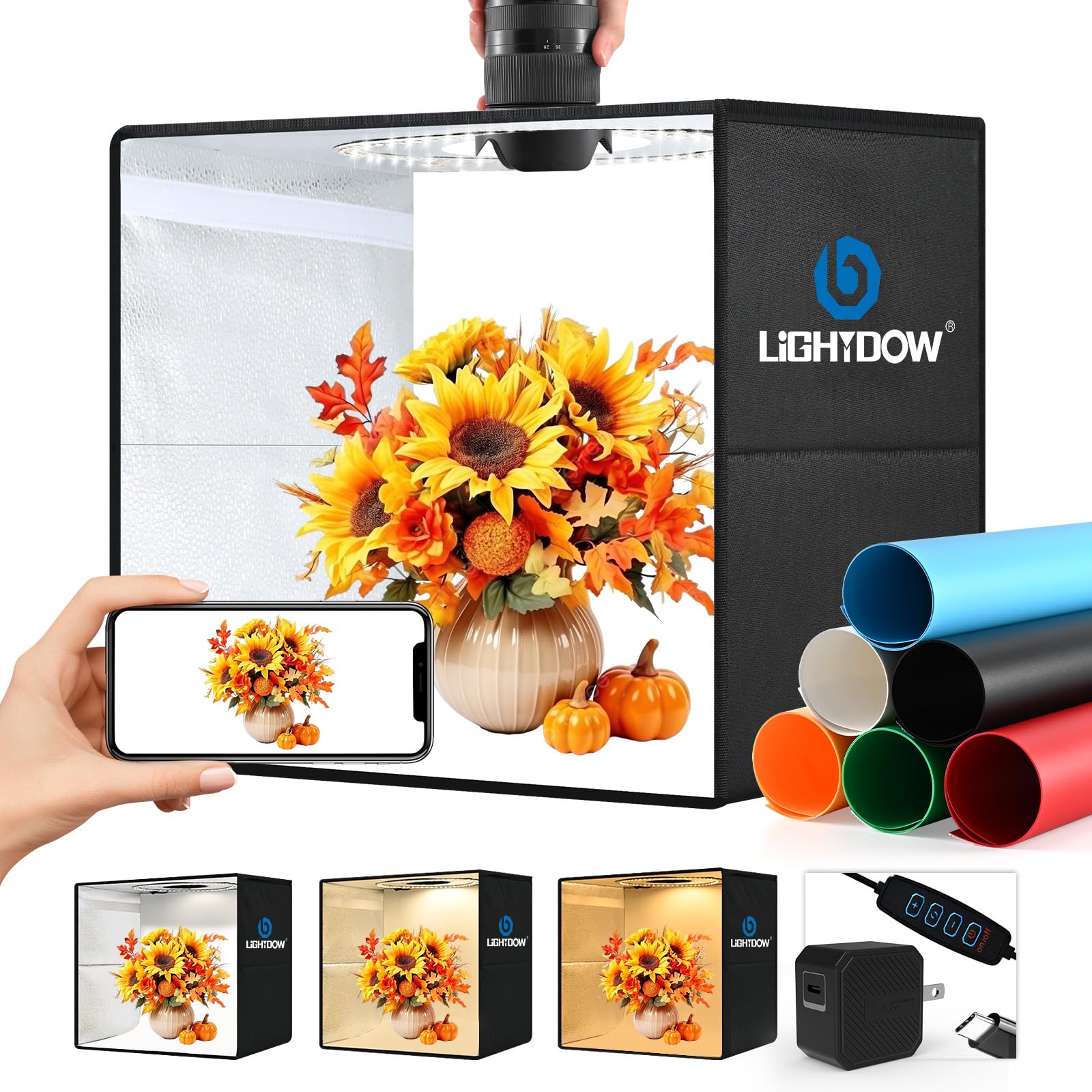 Lightdow 16"x16"x16" Photo Studio Light Box +Type-C Plug