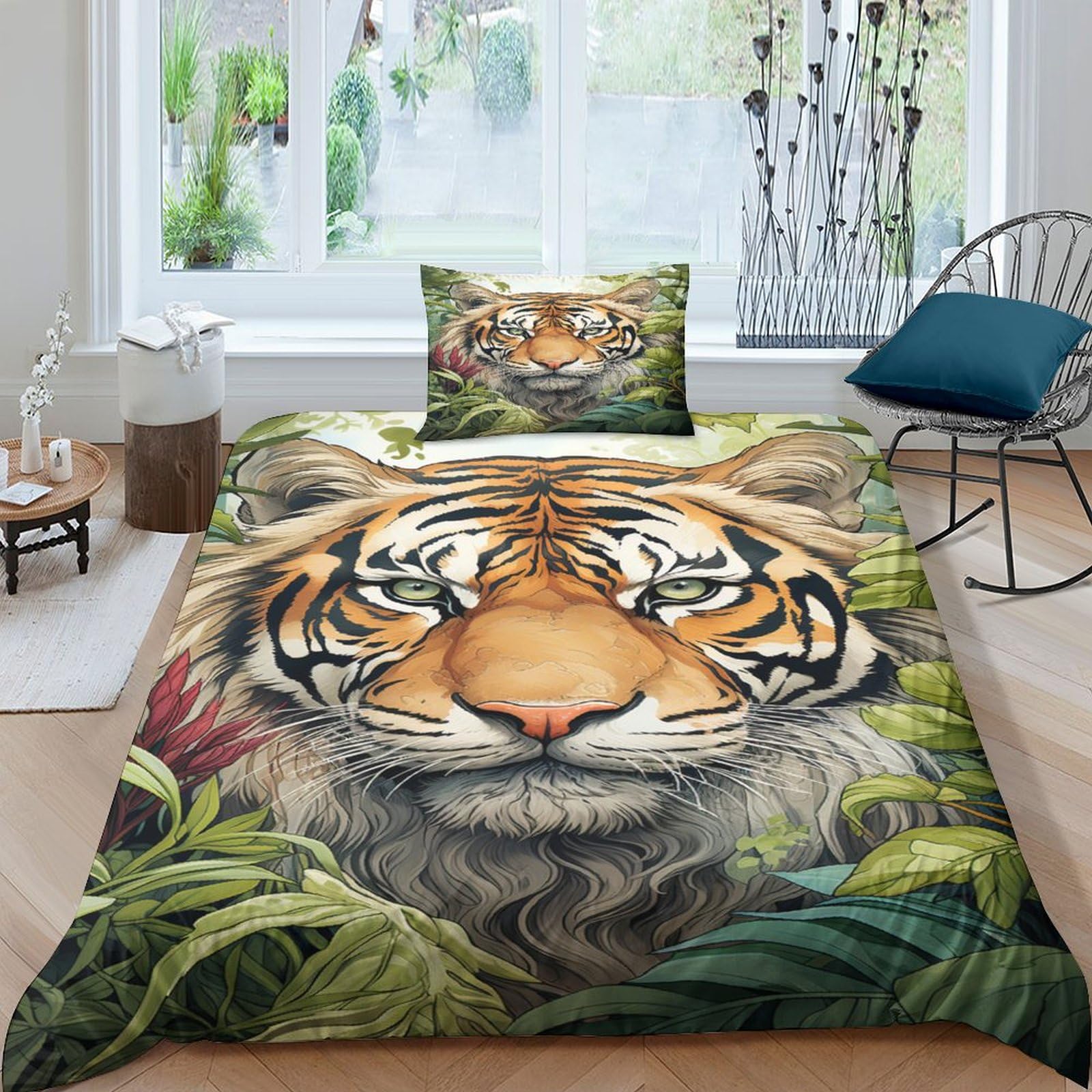 Funda nórdica de tigre en microfibra suave para camas infantiles de 135x200cm