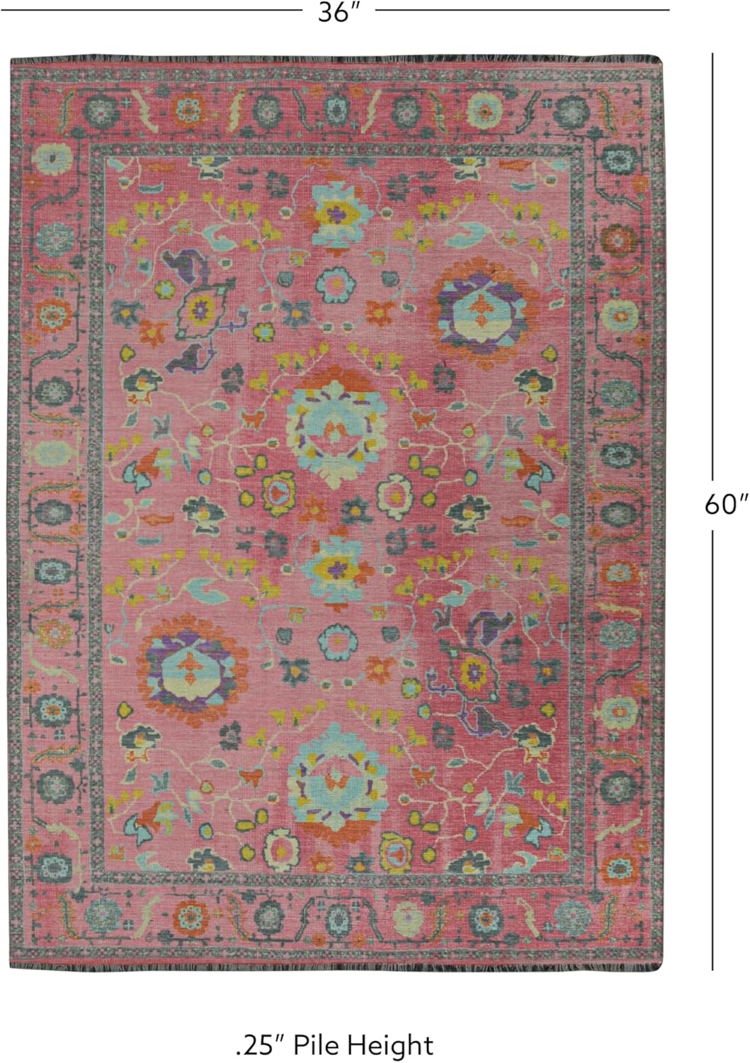Linon Harlow Carpay Pink and Blue Woven Chenille 3' X 5' Modern Oushak Accent Rug