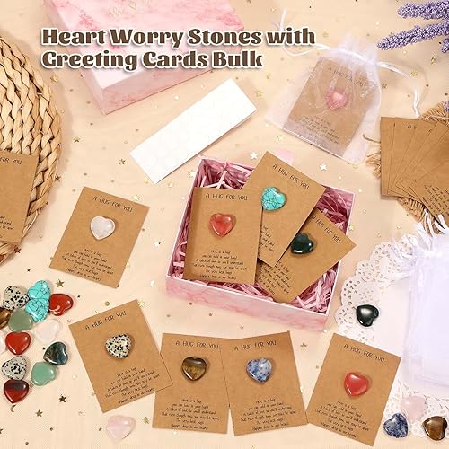 Miniatura 2 de 30 piezas de cristales de corazón y piedras curativas a granel, piedras preciosas naturales pulidas en forma de corazón de 0.8 pulgadas con tarjetas