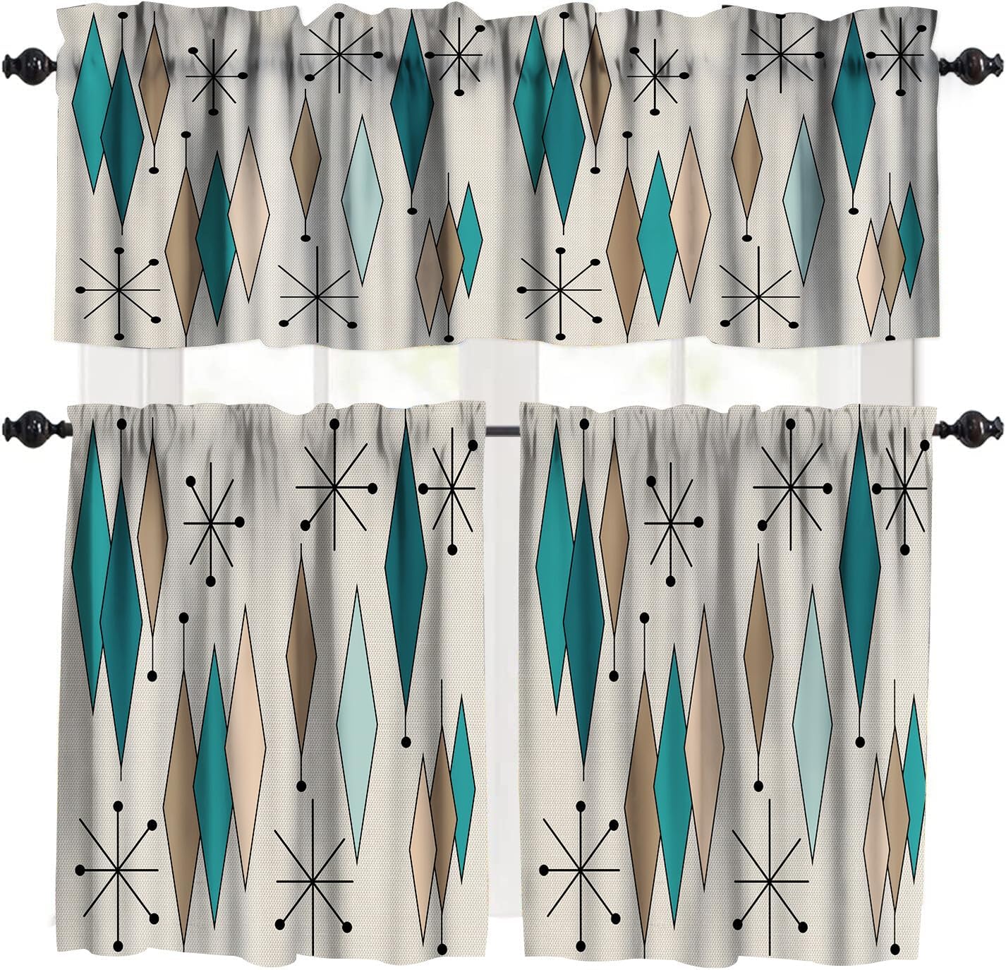 Modern Mid Century Valance 3 Piece Set,Modern Middle Century Retro Green Window Treatments for Living Room Bedroom Kitchen,Home Bedroom Living Room Kitchen Rustic Drapes