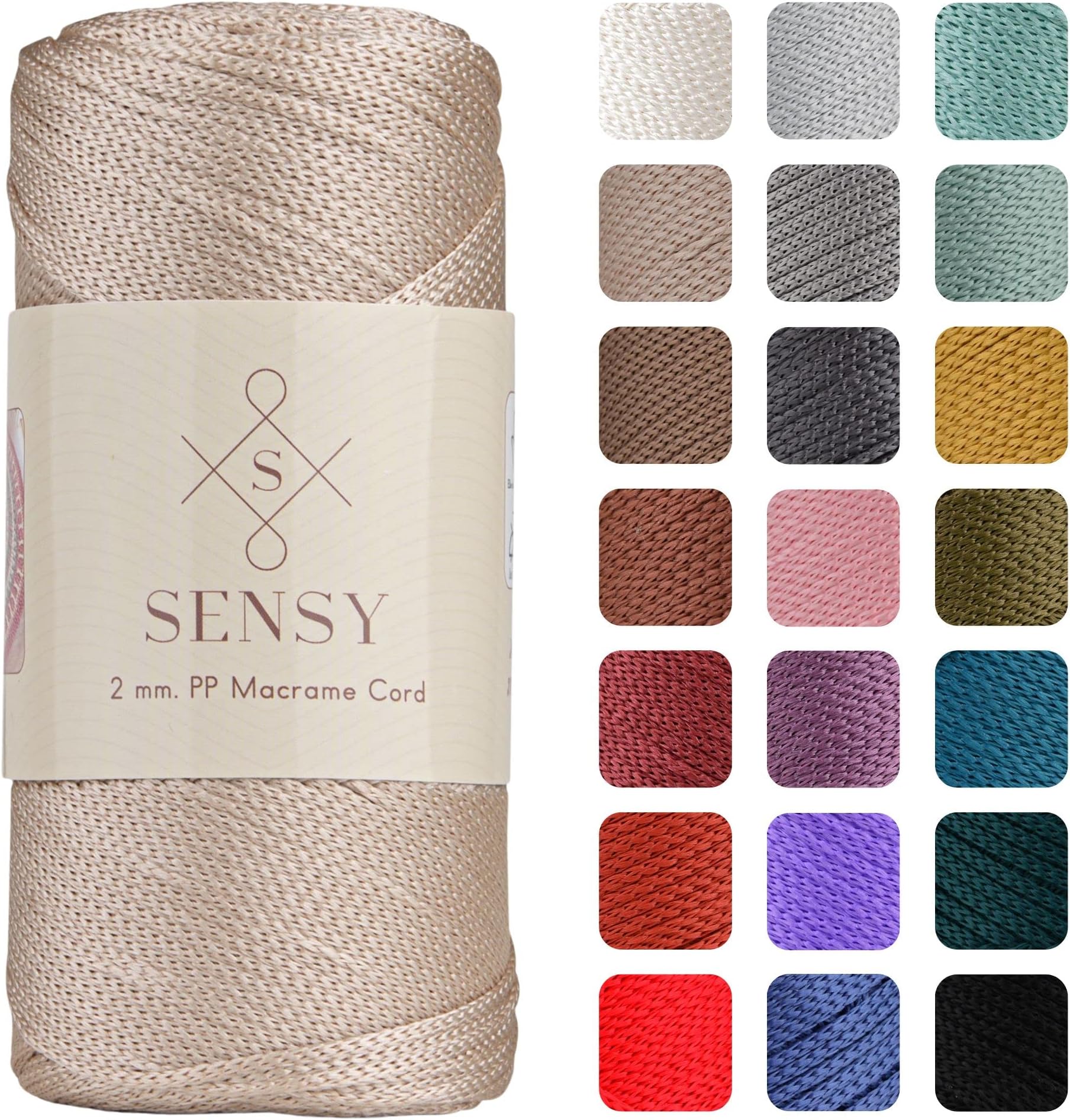 Sensy Premium 2mm 251 Yards Polyester Rope 100% Polypropylene Cord Macrame Cord 2mm Crochet Bag Cord for Macrame Rope Crochet Knitting Gift (Latte)