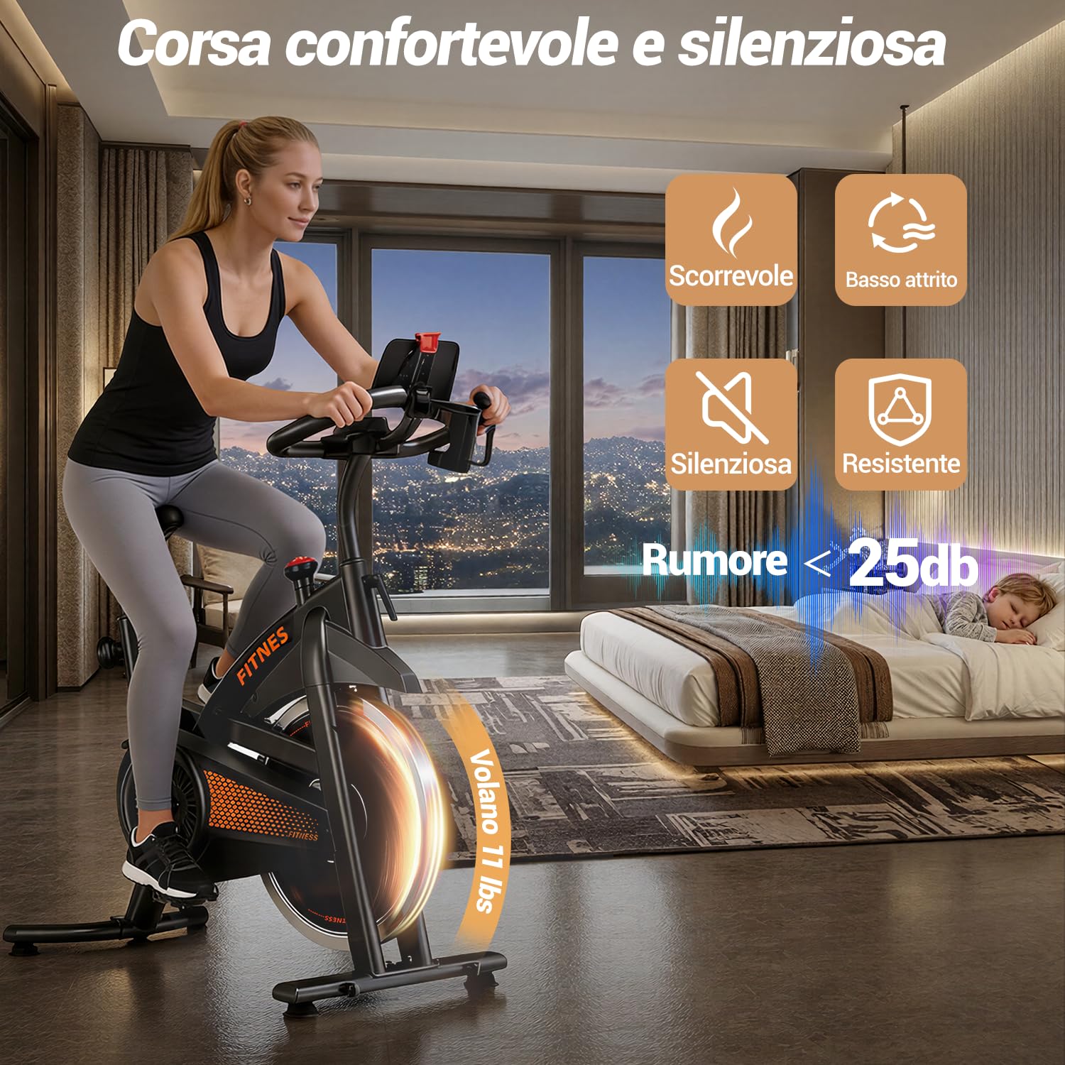LONTEK FITNESS Cyclette da casa professionale, Cyclette professionale | con misurazione della frequenza cardiaca e display LED, Spin bike con app, capacità di carico fino a 136 kg