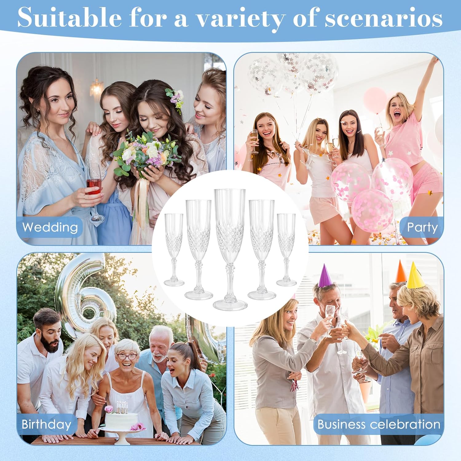 24 Pcs Plastic Champagne Flutes,White Champagne Glasses Bulk, Made of Durable Plastic Material Can be Used for Weddings, Everyday Fun Parties and More! - Image 7