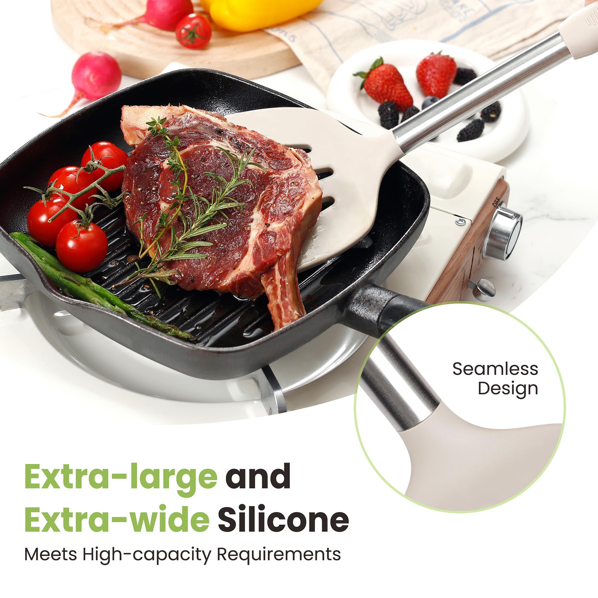 Set di 35 utensili da cucina in silicone con supporto, resistenti al calore fino a 230 °C, set di spatole per uso alimentare, senza BPA, per pentole antiaderenti, facili da pulire (cachi)