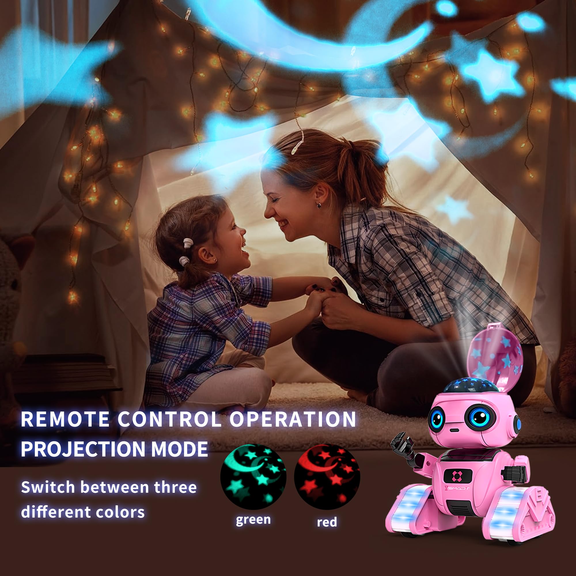 Robot Jouet pour Enfants Rechargeable Yeux LED Musique RC Capteur de Gestes Garçons 3-10 Ans Cadeau Rose