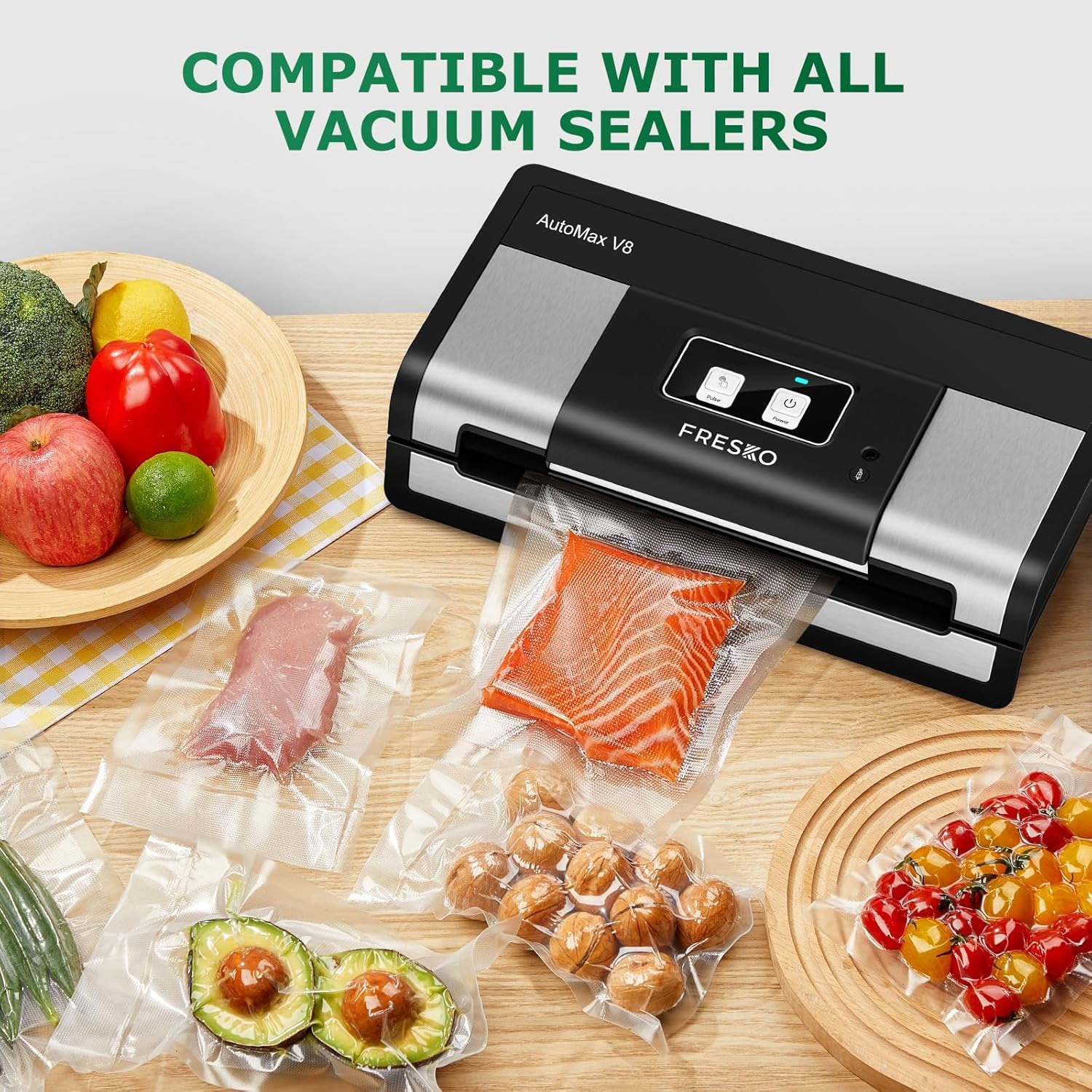 FRESKO Vacuum Sealer Bags Food Rolls 6 Packs - 8" x 20' & 11" x 20', Commercial Grade Seal a Meal Bags for Storage Food and Sous Vide, BPA Free, Customized Size for Vacuum Sealer