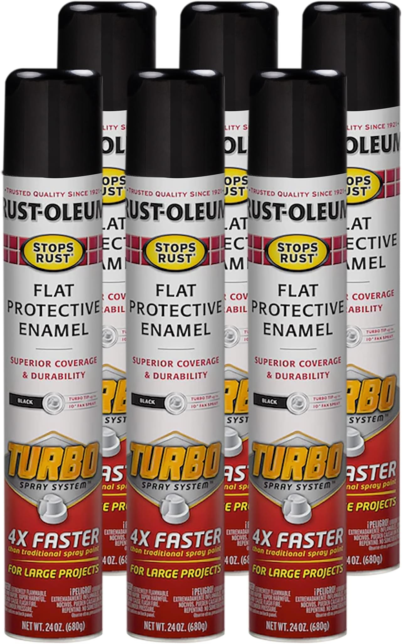 376298-6PK Stops Rust Turbo Spray System Spray Paint, 24 oz, Flat Black, 6 Pack