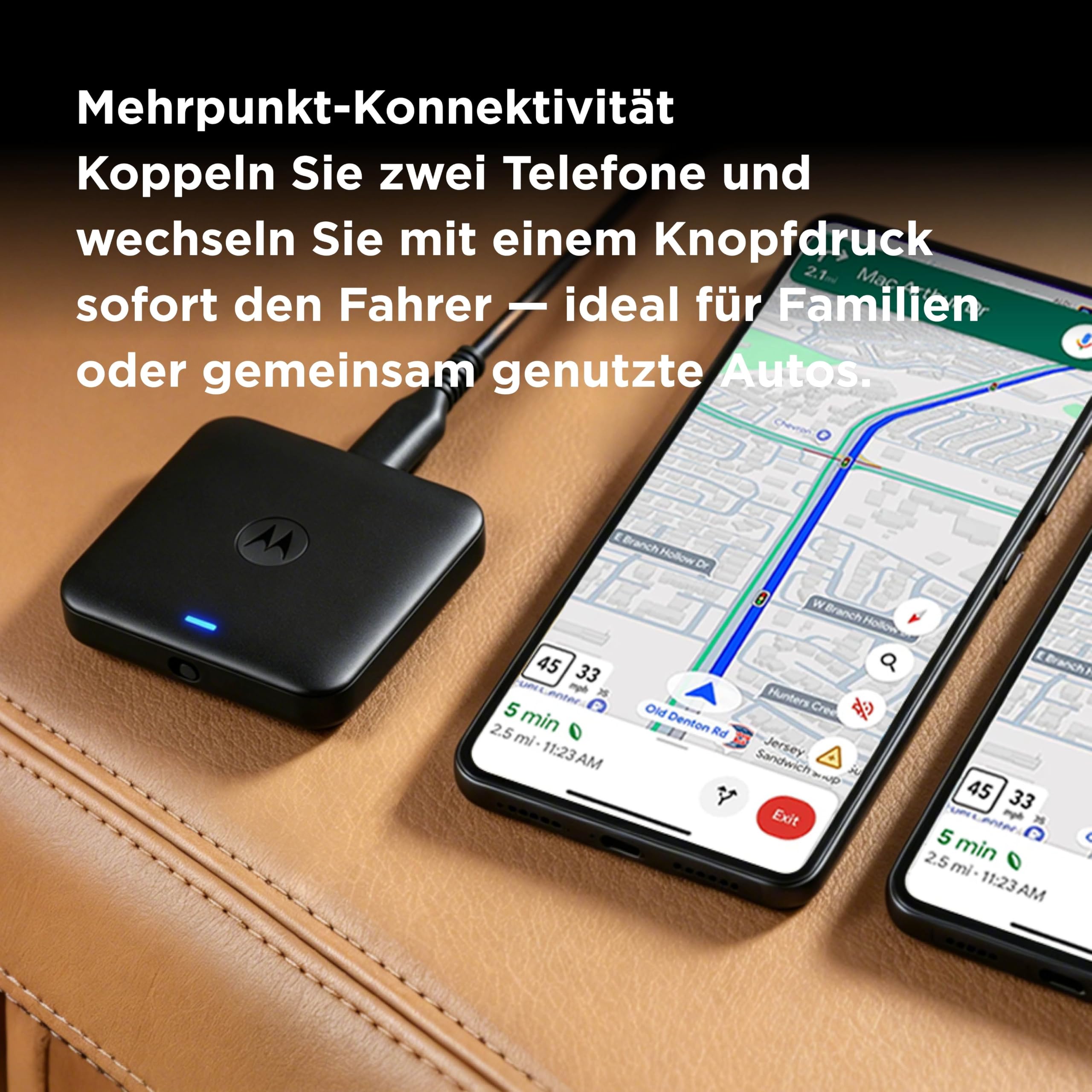 Motorola Drive MA2 Wireless Android Auto Adapter – entwickelt von Google | Wi-Fi 5 GHz | Automatische Bluetooth-Verbindung | USB-A und USB-C | Multipoint