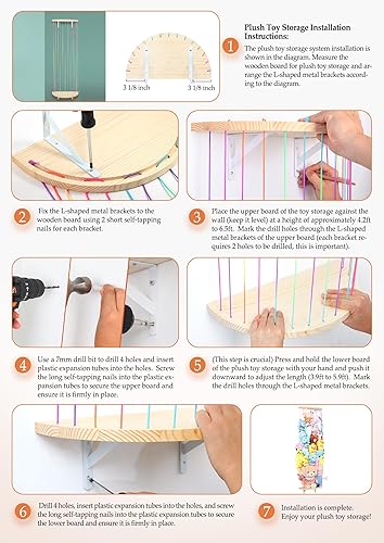 Miniatura 14 de Hamaca de almacenamiento de animales de peluche, soporte de madera para juguetes de peluche, organizador de almacenamiento de juguetes para sala de