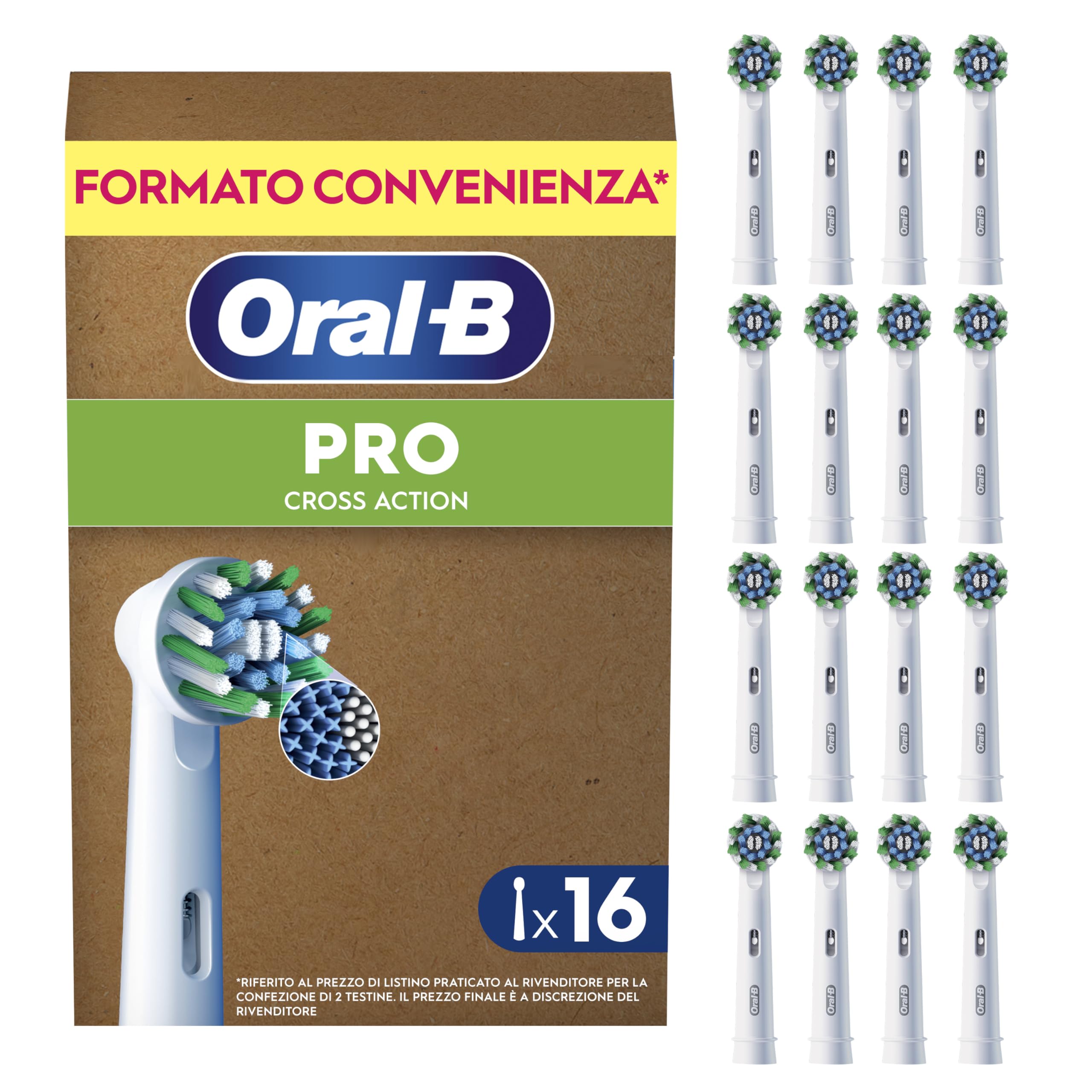 Oral-B Testine di Ricambio, Cross Action, Bianche, 16 Ricamb