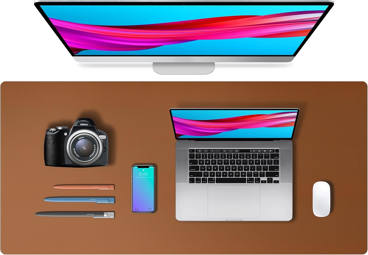 Aothia Leather Desk Pad Protector, Mouse Pad, Office Desk Mat, Non-Slip PU Leather Desk Blotter, Laptop Desk Pad, Waterproof Desk Writing Pad for Office and Home (Brown,36" x 17") 36" x 17" Brown