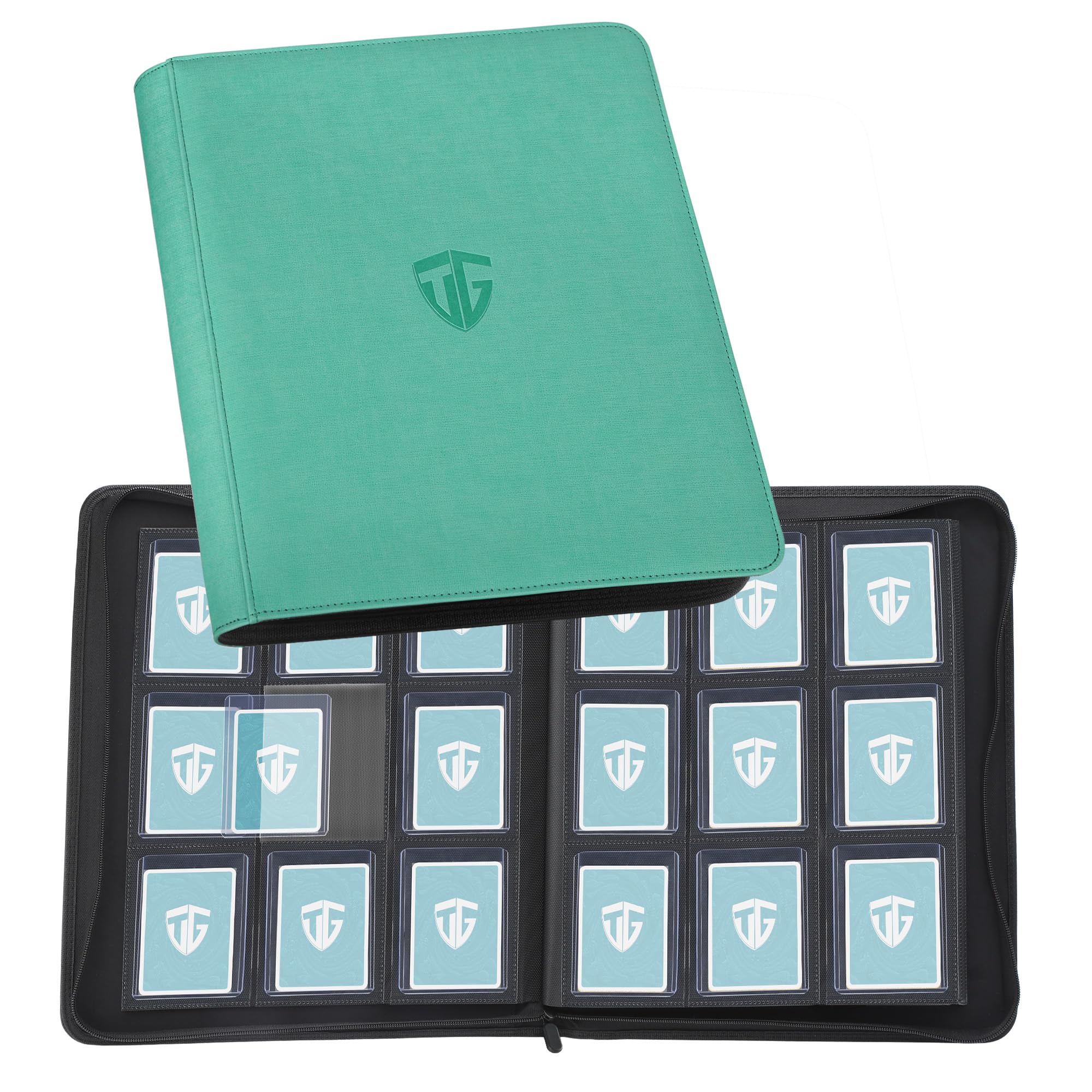 TCGUARD Trading Card Album for 216 Cards, 9 Compartments Binder with Sleeves for 3 x 4 Inch Rigid Toploader Card, Trading Card Binder for TCG, MTG Cards, Card Trading Albums (Turquoise)