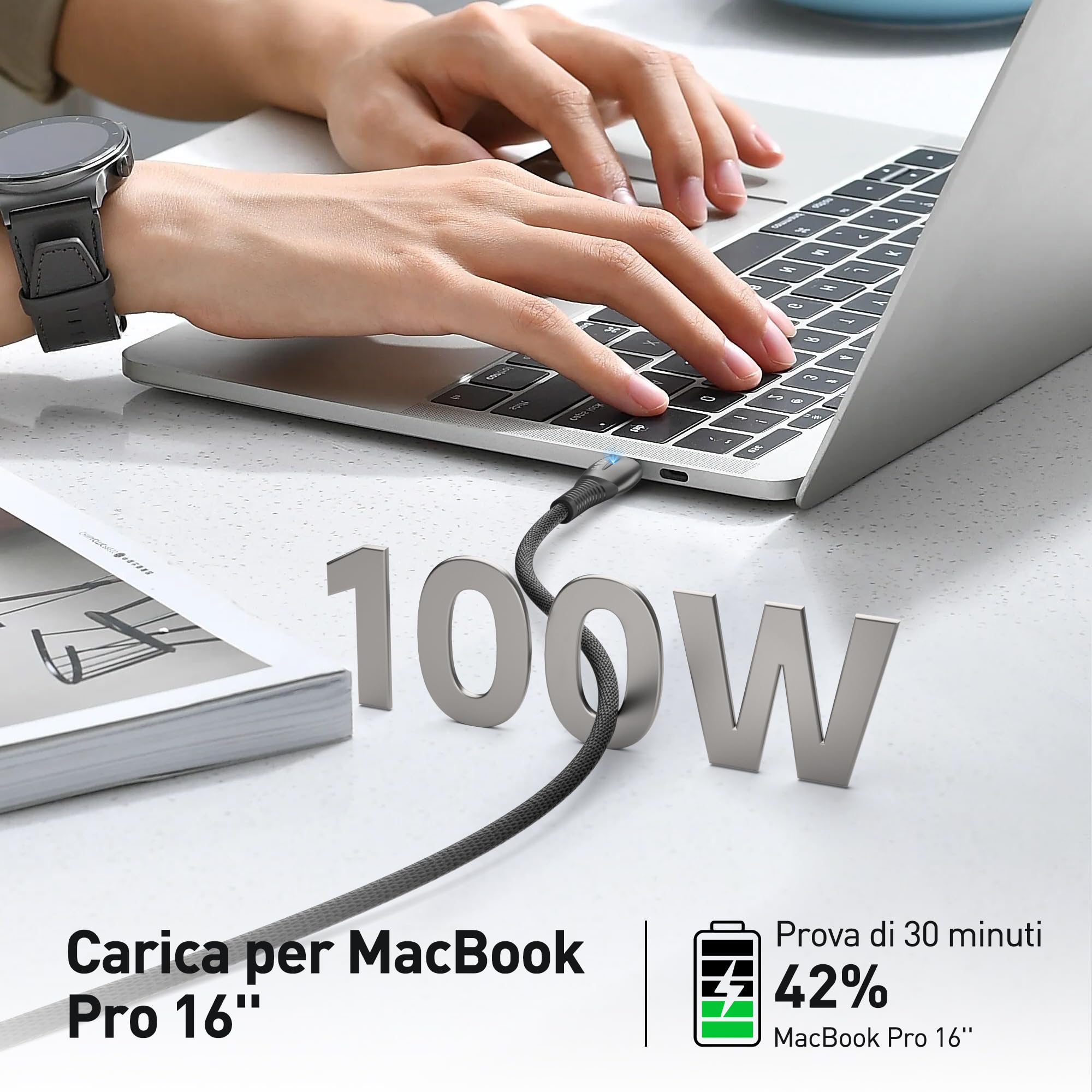 YISH Cavo USB C to USB C 100W - 2M 5A Cavo USB Type C to Type C Ricarica Rapida Filo USB3.0 Cavetto Cellulare Nylon Intrecciato Compatibile con MacBook iPhone 17 16 15 Galaxy S25 S24 S23 Pixel iPad