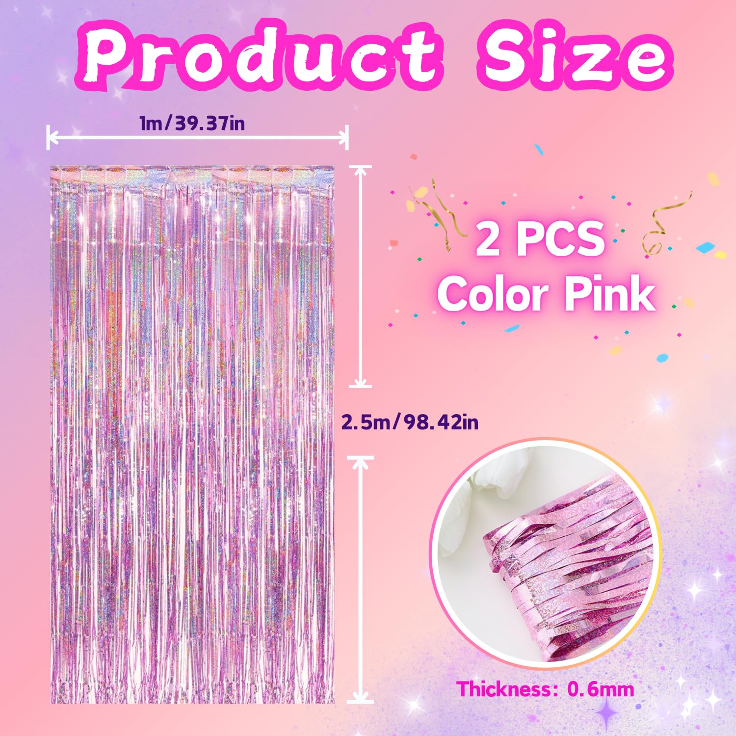Rosa Glitzer-Folienvorhang Set – 4 Stück Je 1x2,5 M, Für Mädchenpartys, Junggesellinnenabschied & Hochzeit