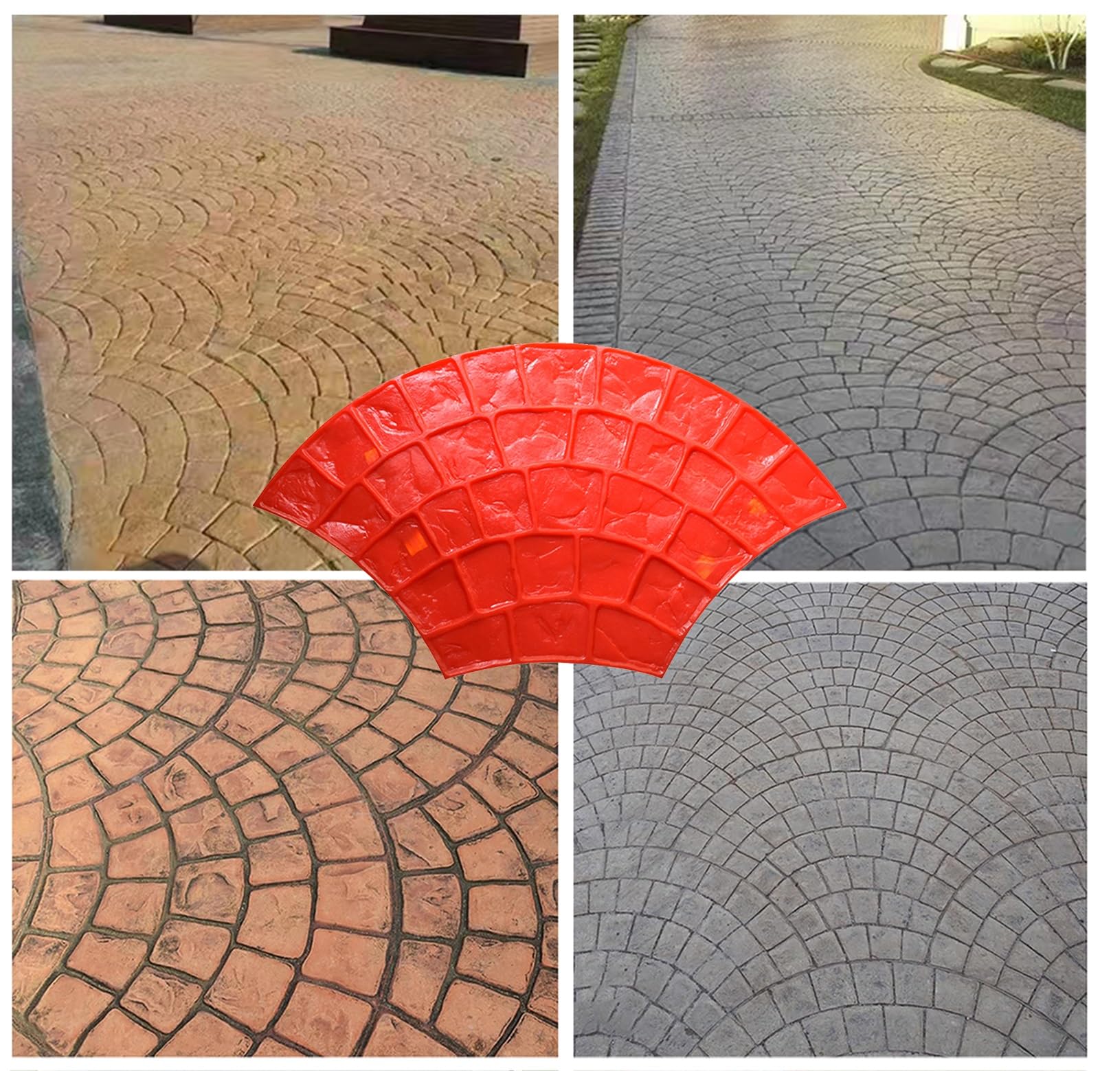 Blazea Large Concrete Stamps Fan Shape, Seamless Concrete Ground Texture Mat, Outdoor DIY Concrete Stamping Tools, Decorative Concrete Stamp Mold (Color : 3 PCS)