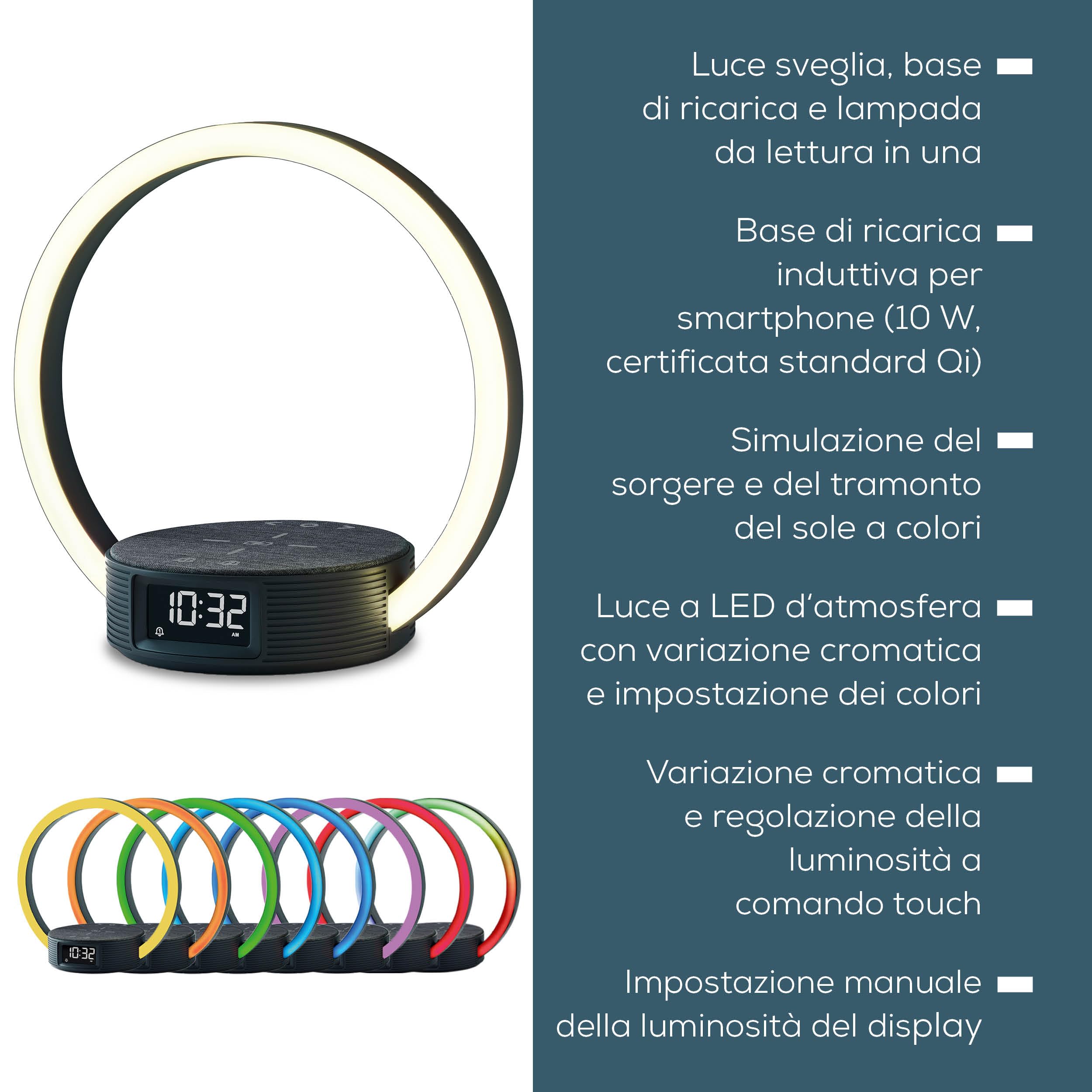 Beurer WL 65 Luce Sveglia con Simulazione Alba e Tramonto, Lampada da Comodino con Luce LED Regolabile, Base di Ricarica Wireless Qi 10 W per Smartphone, Display Touch e Design Moderno
