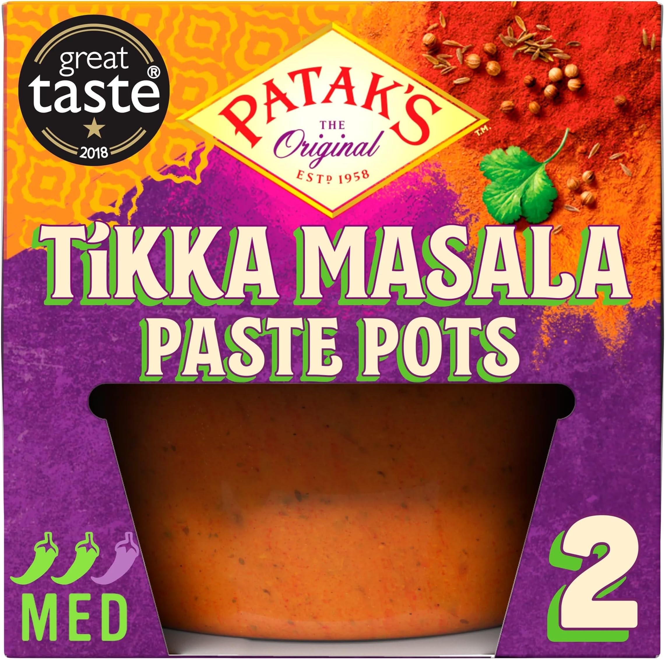 Patak's Tikka Masala Paste Pots 70g | 2 Pack | Medium Spice | Authentic Indian Curry Simmer/Cooking Spice Paste